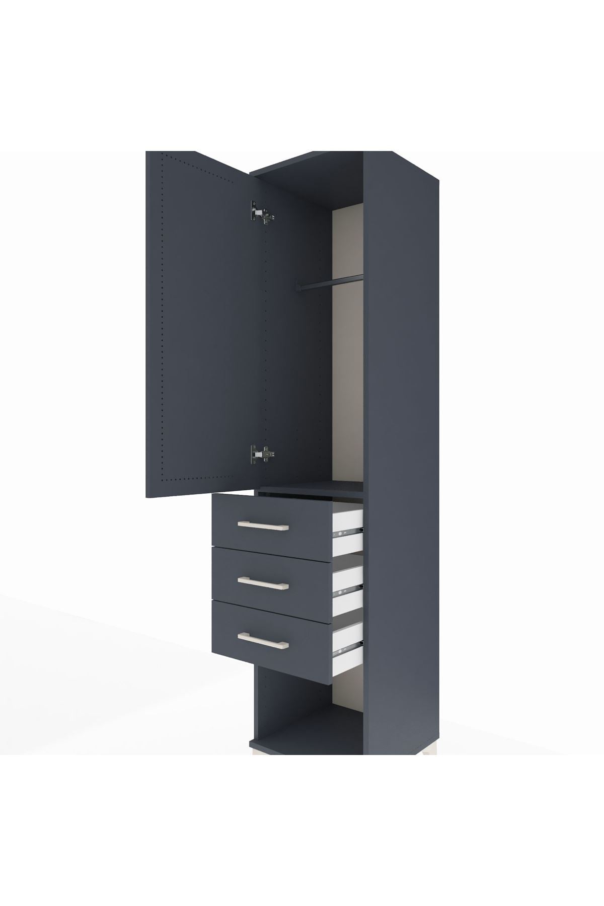 Hyperion Dolap Tek Raflı 3 Çekmeceli Tek Askılı 44x44x195 Antrasit-Antrasit