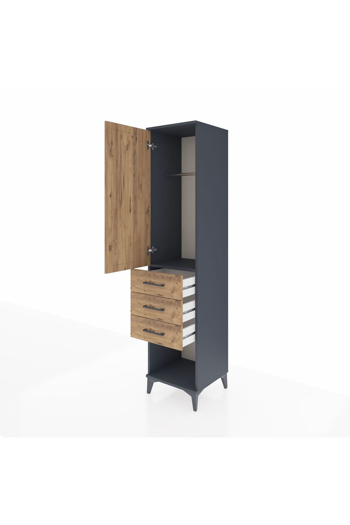 Hyperion Dolap Tek Raflı 3 Çekmeceli Tek Askılı 44x44x195 Antrasit-Çam