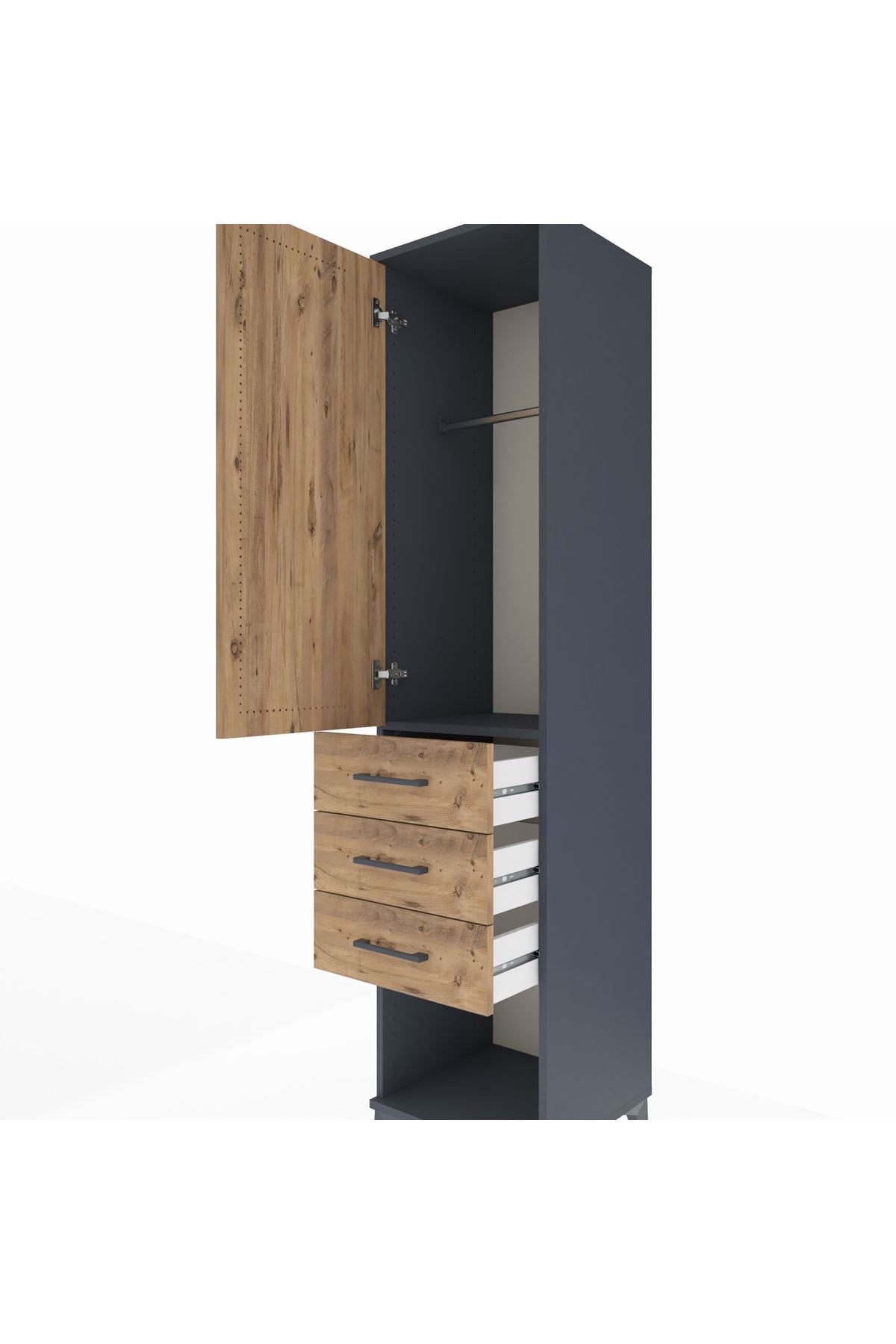 Hyperion Dolap Tek Raflı 3 Çekmeceli Tek Askılı 44x44x195 Antrasit-Çam