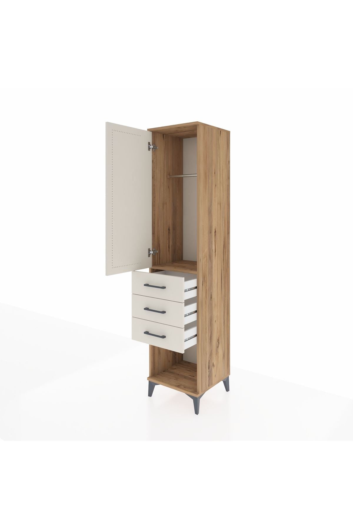 Hyperion Dolap Tek Raflı 3 Çekmeceli Tek Askılı 44x44x195 Çam-Aytaşı