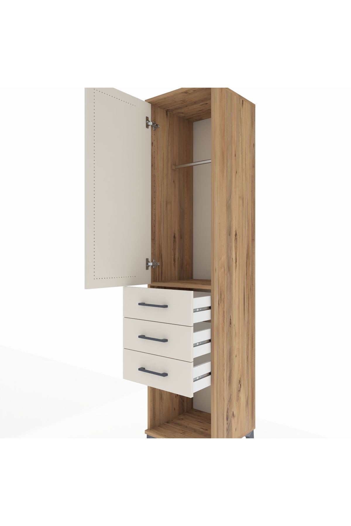 Hyperion Dolap Tek Raflı 3 Çekmeceli Tek Askılı 44x44x195 Çam-Aytaşı