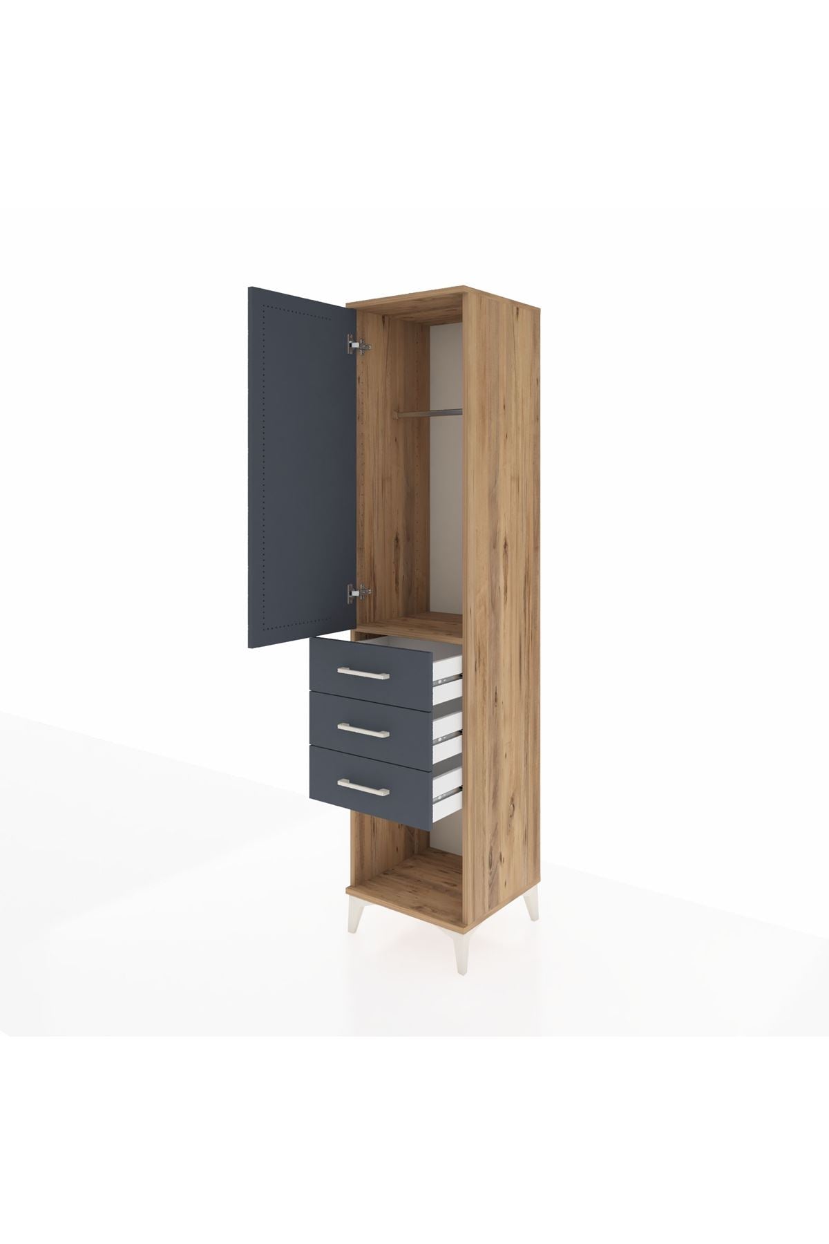 Hyperion Dolap Tek Raflı 3 Çekmeceli Tek Askılı 44x44x195 Çam-Antrasit