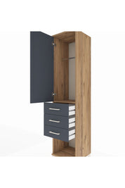 Hyperion Dolap Tek Raflı 3 Çekmeceli Tek Askılı 44x44x195 Çam-Antrasit