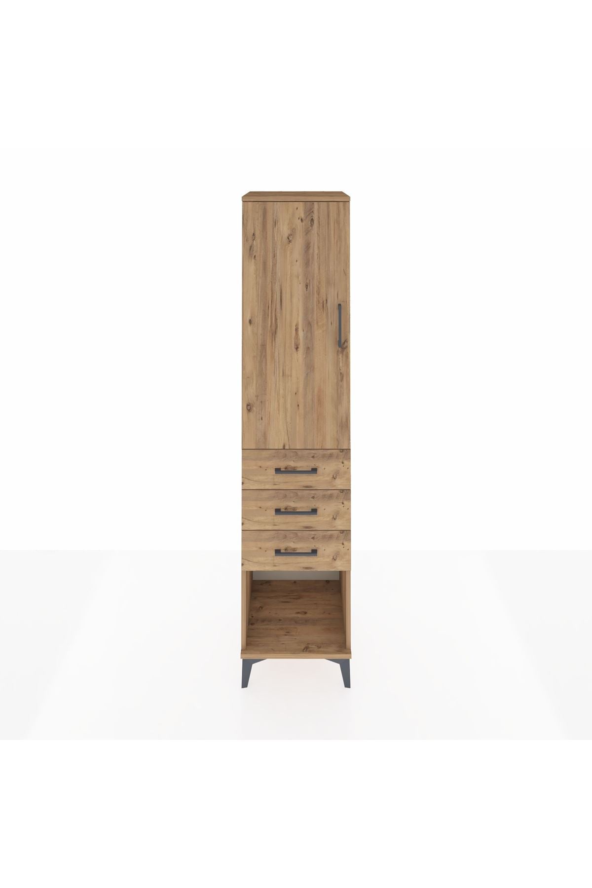 Hyperion Dolap Tek Raflı 3 Çekmeceli Tek Askılı 44x44x195 Çam-Çam