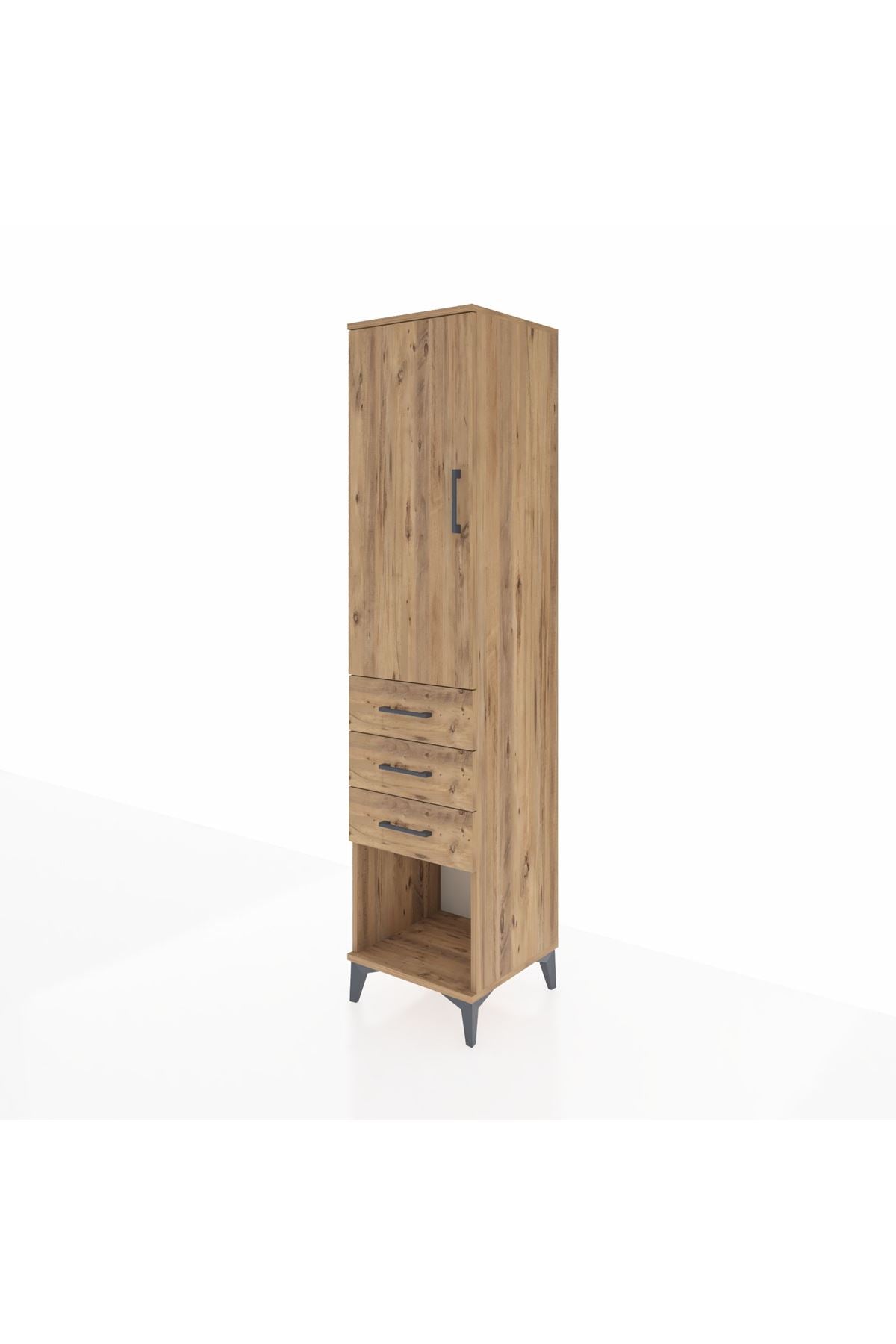 Hyperion Dolap Tek Raflı 3 Çekmeceli Tek Askılı 44x44x195 Çam-Çam