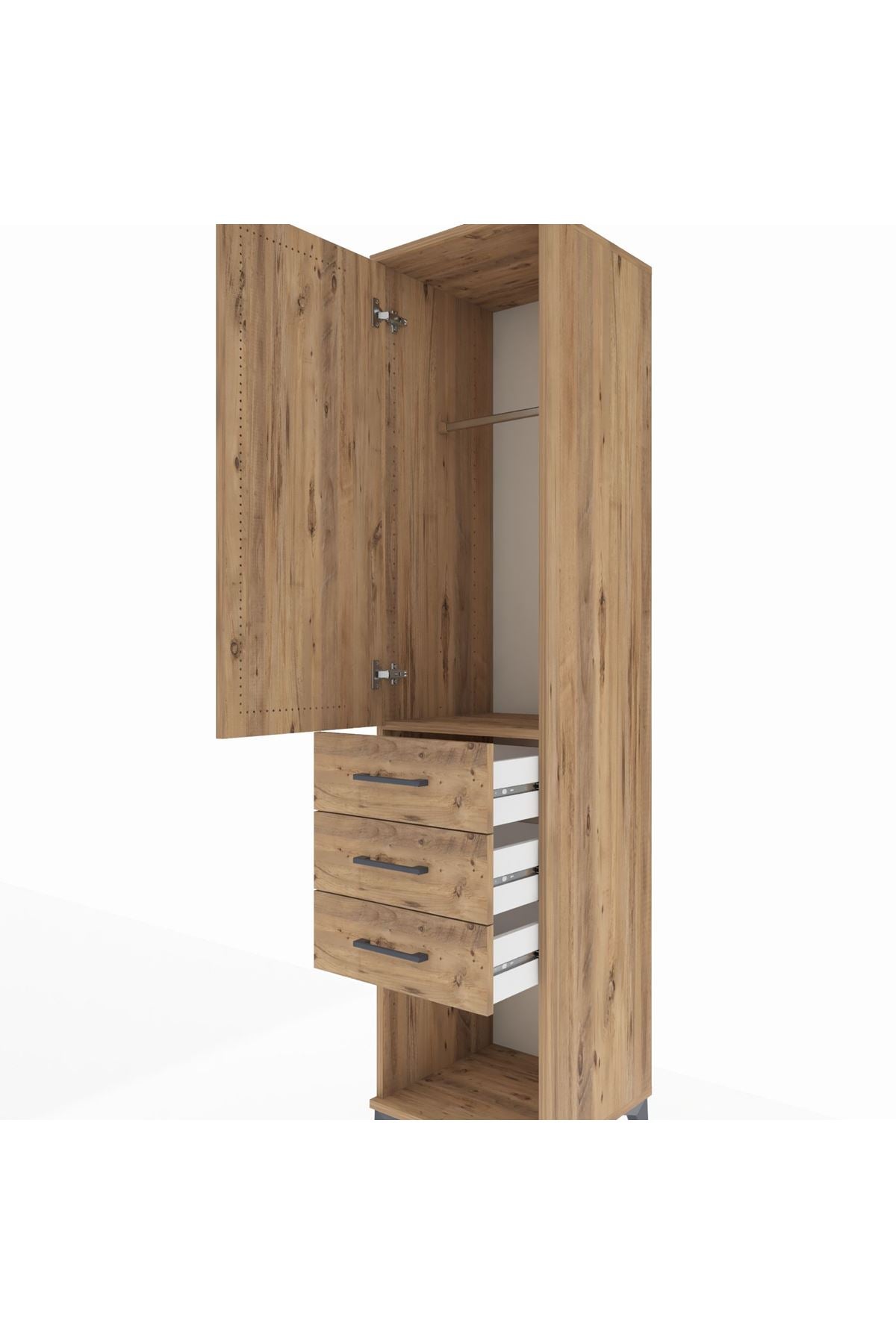 Hyperion Dolap Tek Raflı 3 Çekmeceli Tek Askılı 44x44x195 Çam-Çam