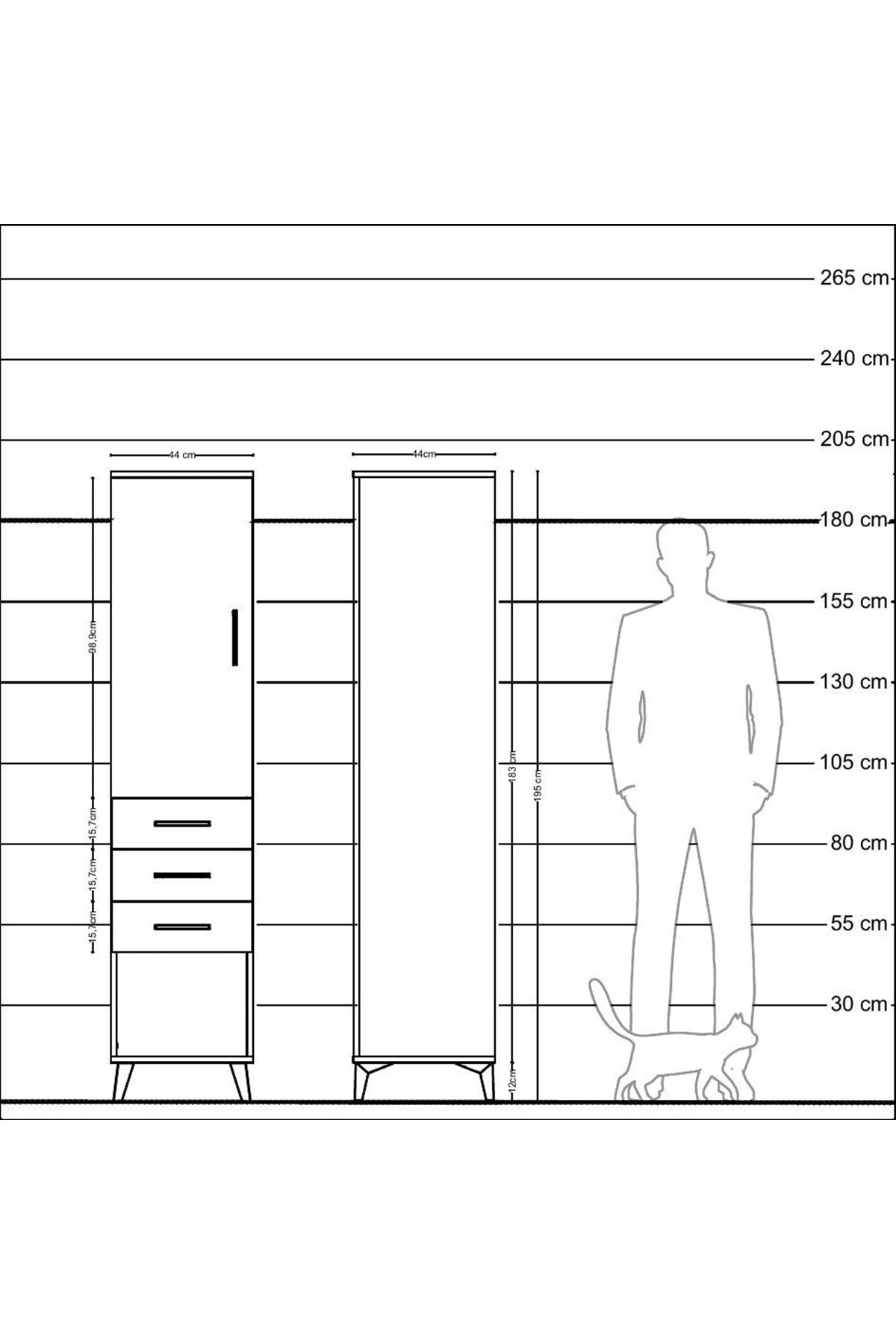 Hyperion Dolap 3 Raflı 3 Çekmeceli Tek Kapaklı 44x44x195 Aytaşı-Aytaşı