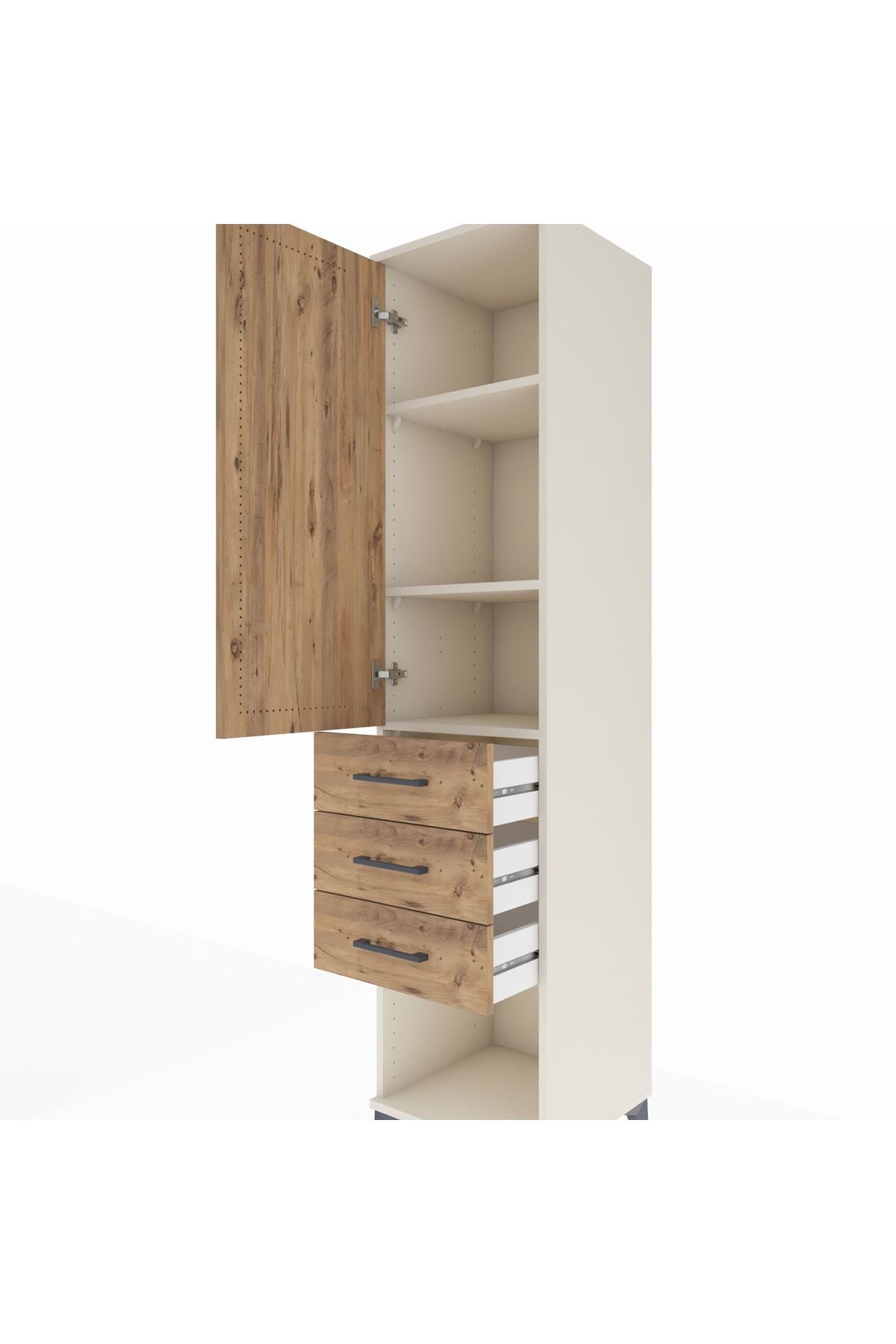 Hyperion Dolap 3 Raflı 3 Çekmeceli Tek Kapaklı 44x44x195 Aytaşı-Çam