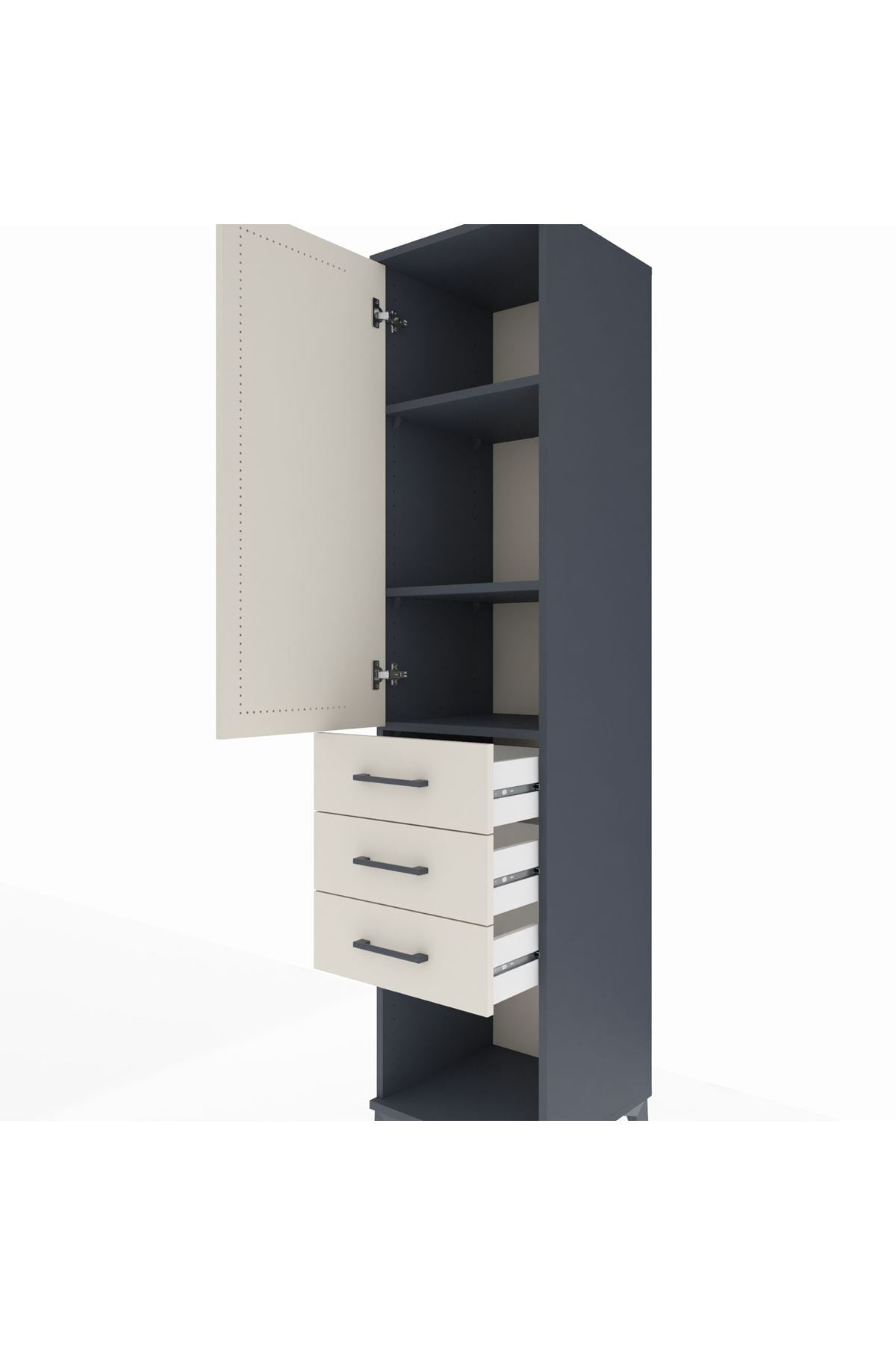 Hyperion Dolap 3 Raflı 3 Çekmeceli Tek Kapaklı 44x44x195 Antrasit-Aytaşı