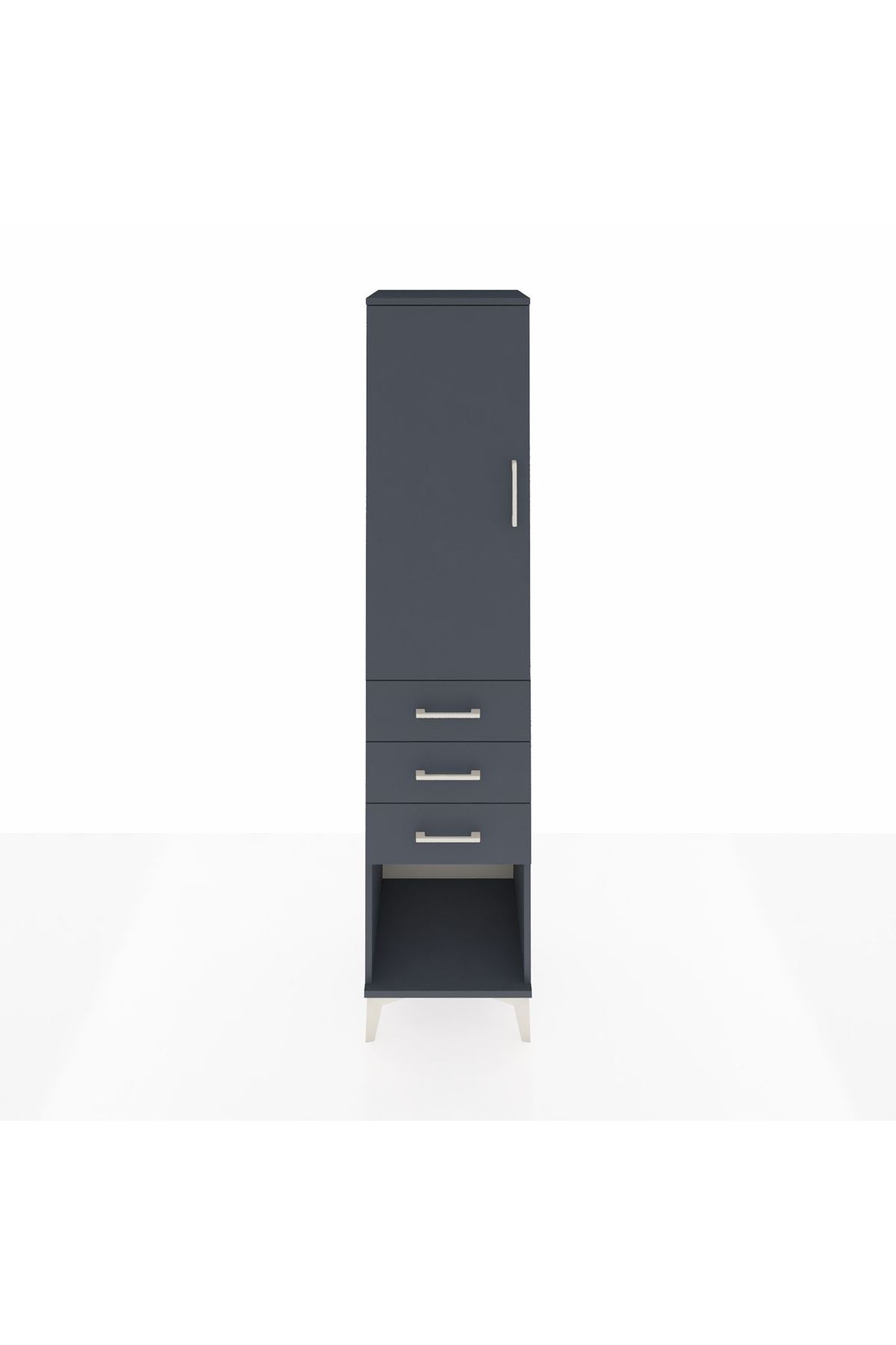 Hyperion Dolap 3 Raflı 3 Çekmeceli Tek Kapaklı 44x44x195 Antrasit-Antrasit