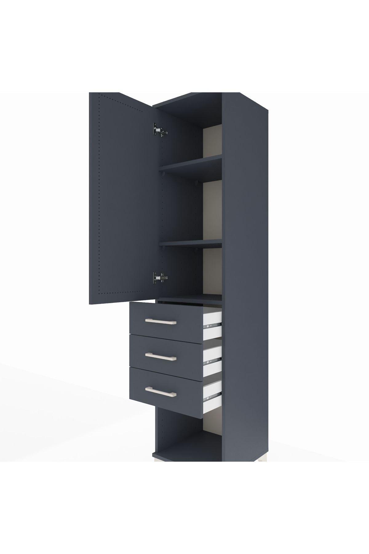 Hyperion Dolap 3 Raflı 3 Çekmeceli Tek Kapaklı 44x44x195 Antrasit-Antrasit