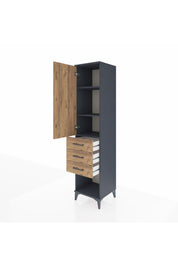 Hyperion Dolap 3 Raflı 3 Çekmeceli Tek Kapaklı 44x44x195 Antrasit-Çam