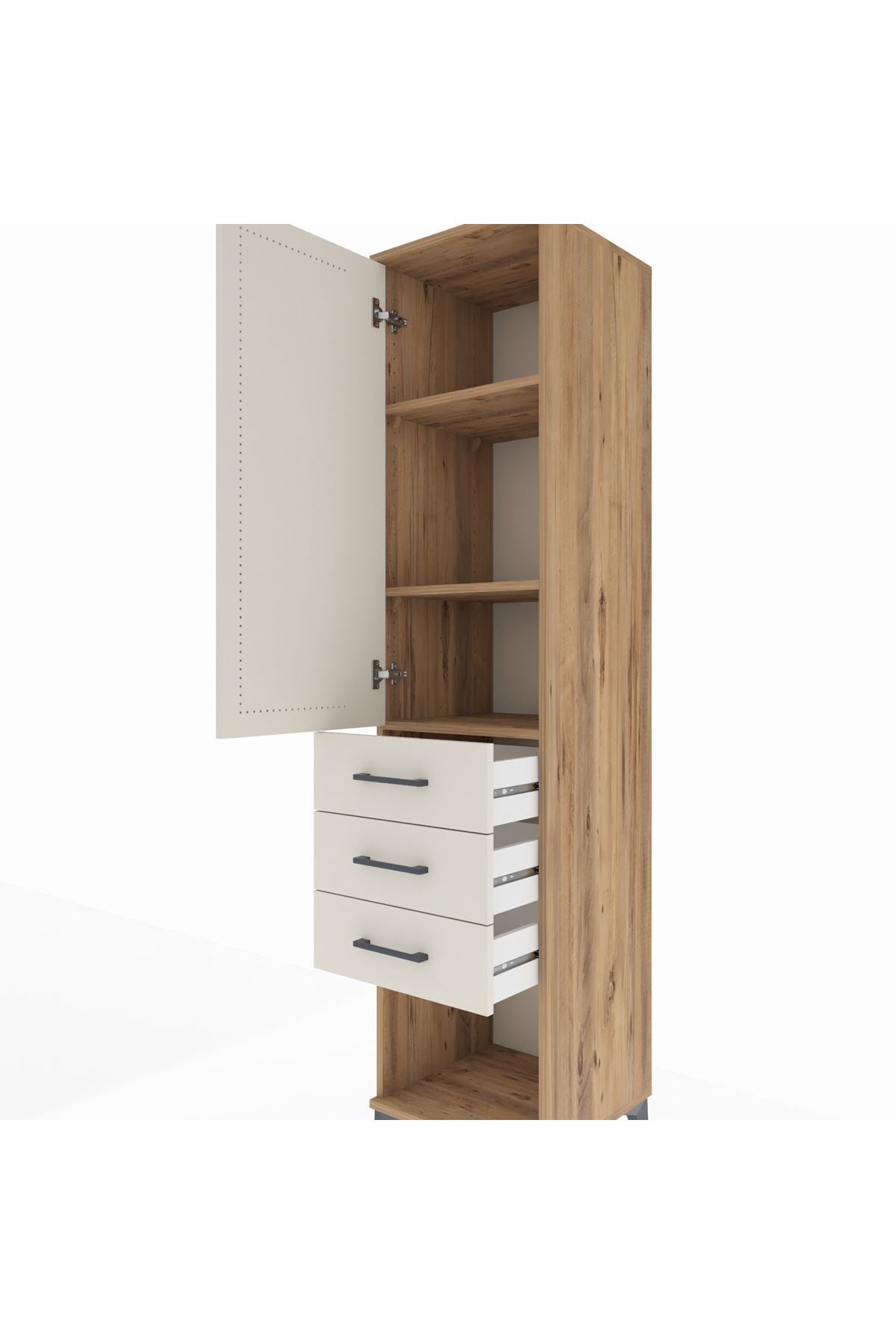 Hyperion Dolap 3 Raflı 3 Çekmeceli Tek Kapaklı 44x44x195 Çam-Aytaşı