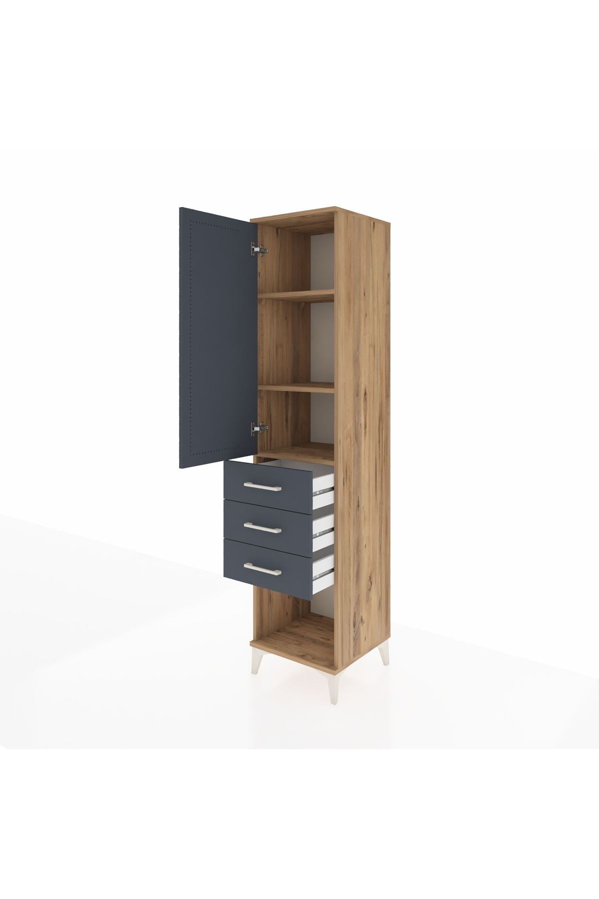 Hyperion Dolap 3 Raflı 3 Çekmeceli Tek Kapaklı 44x44x195 Çam-Antrasit