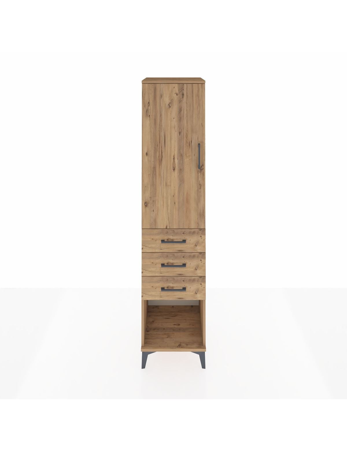 Hyperion Dolap 3 Raflı 3 Çekmeceli Tek Kapaklı 44x44x195 Çam-Çam