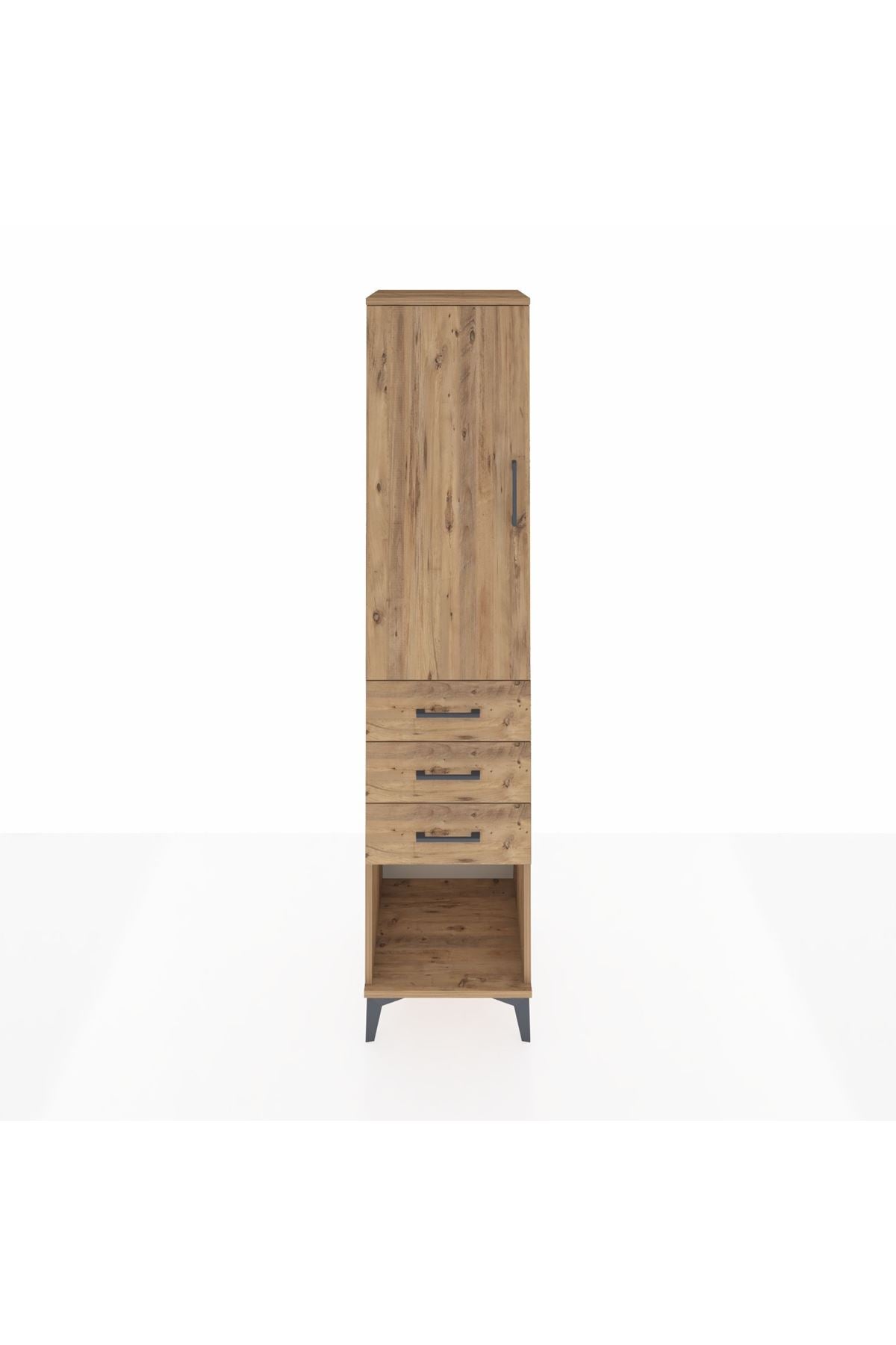 Hyperion Dolap 3 Raflı 3 Çekmeceli Tek Kapaklı 44x44x195 Çam-Çam