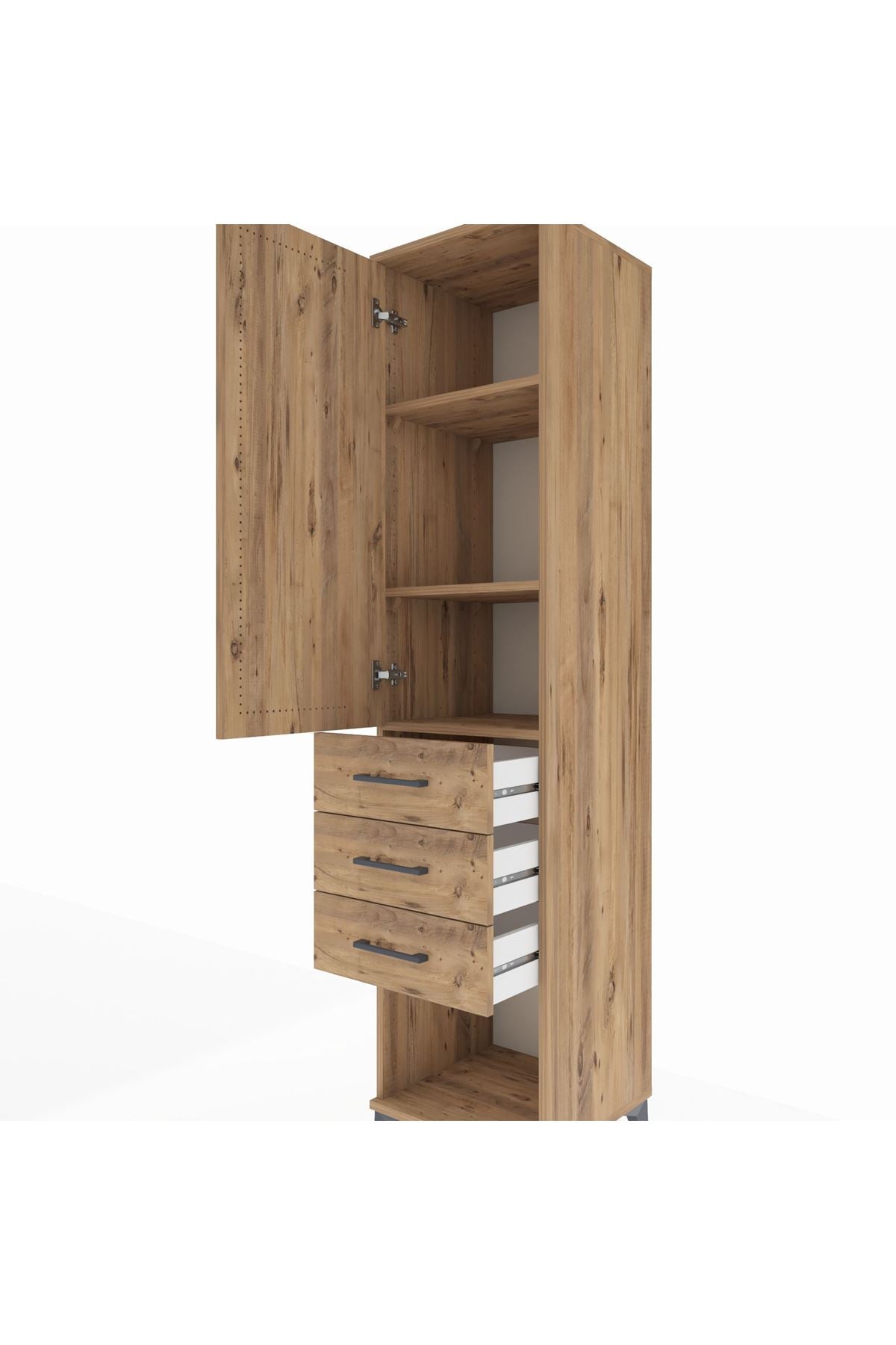 Hyperion Dolap 3 Raflı 3 Çekmeceli Tek Kapaklı 44x44x195 Çam-Çam