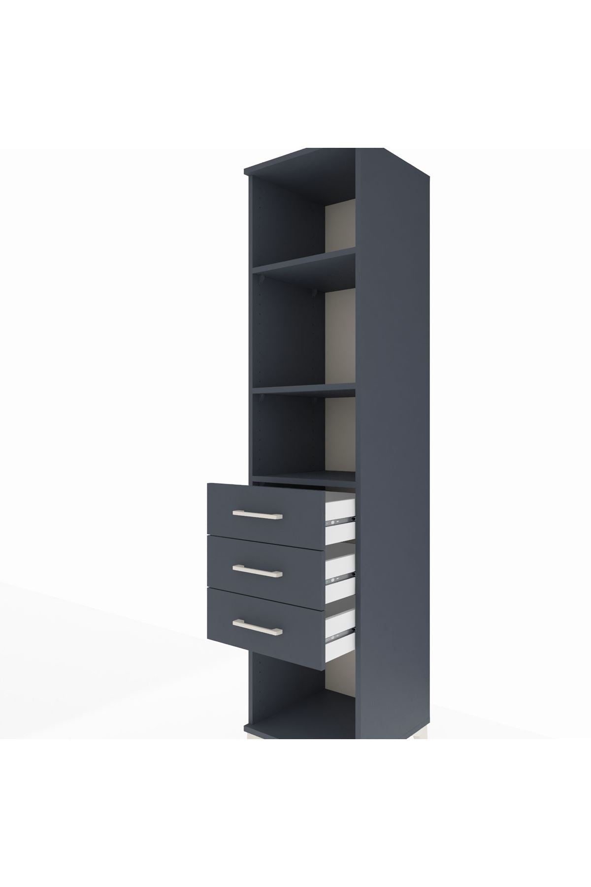 Hyperion Dolap 3 Raflı 3 Çekmeceli 44x44x195 Antrasit-Antrasit