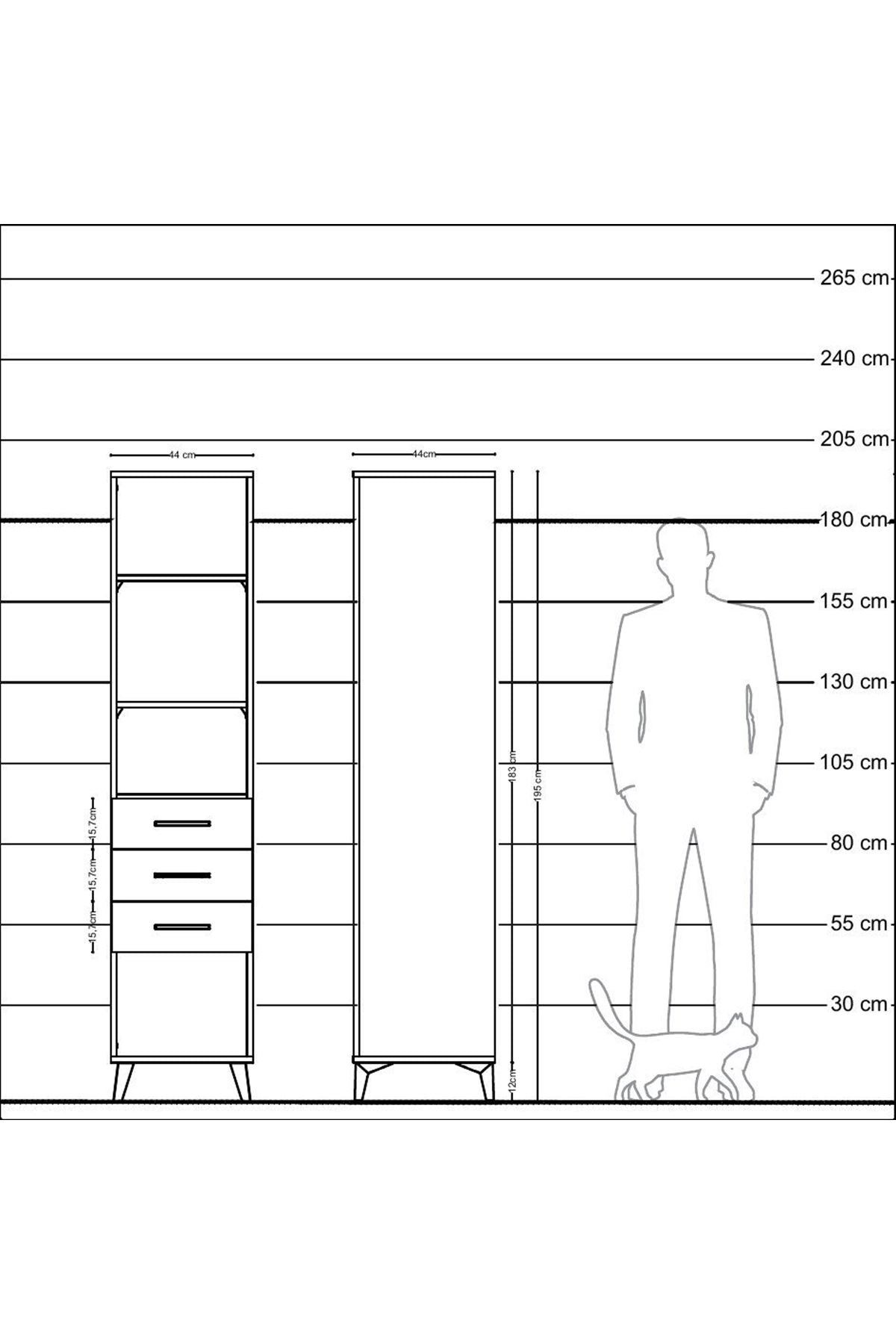 Hyperion Dolap 3 Raflı 3 Çekmeceli 44x44x195 Çam-Aytaşı
