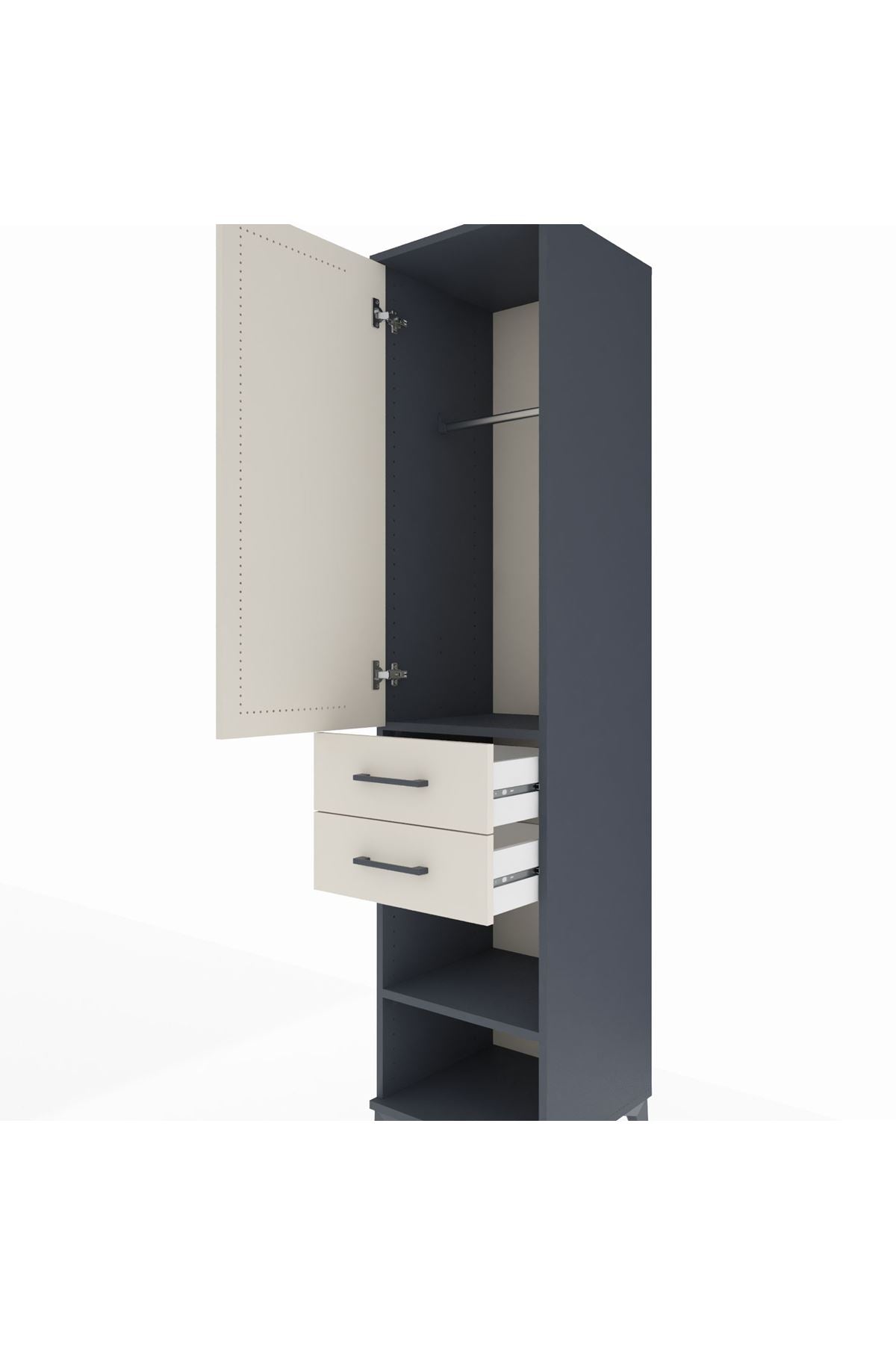 Hyperion Dolap 2 Raflı 2 Çekmeceli Tek Askılı 44x44x195 Antrasit-Aytaşı