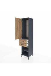 Hyperion Dolap 2 Raflı 2 Çekmeceli Tek Askılı 44x44x195 Antrasit-Çam