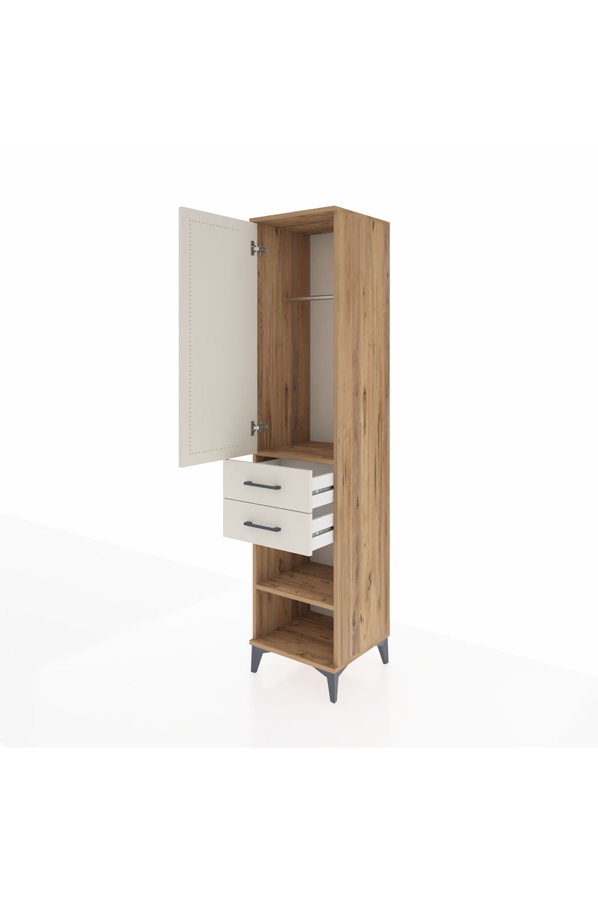 Hyperion Dolap 2 Raflı 2 Çekmeceli Tek Askılı 44x44x195 Çam-Aytaşı