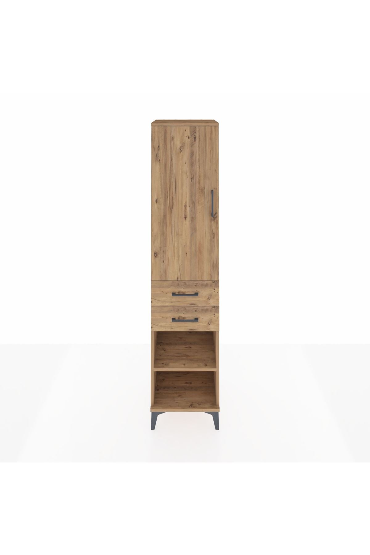 Hyperion Dolap 2 Raflı 2 Çekmeceli Tek Askılı 44x44x195 Çam-Çam