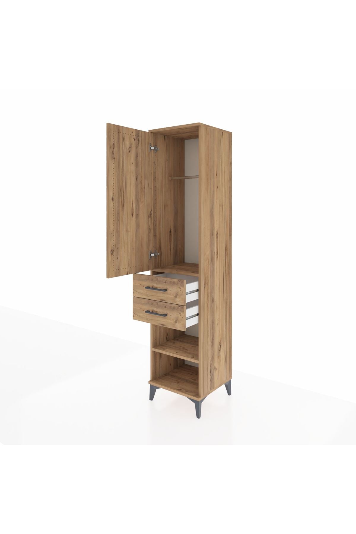 Hyperion Dolap 2 Raflı 2 Çekmeceli Tek Askılı 44x44x195 Çam-Çam