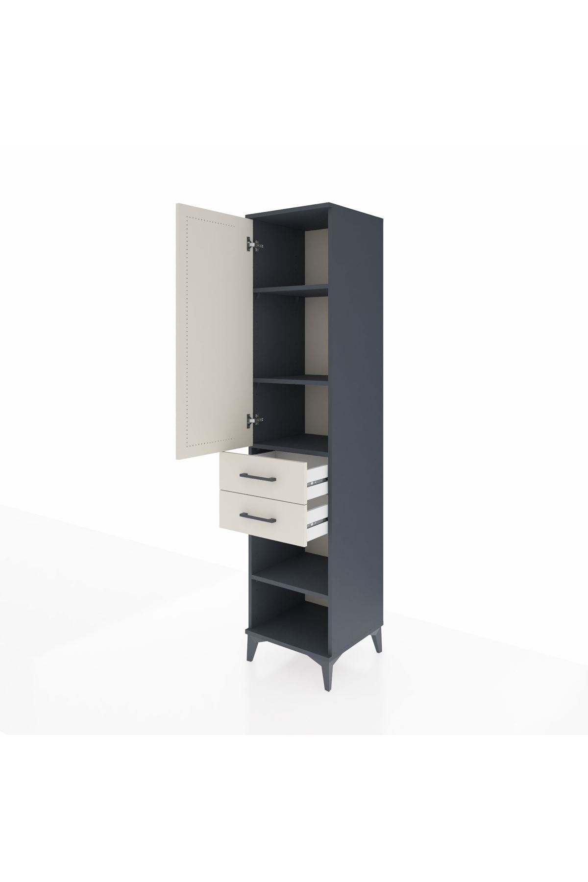 Hyperion Dolap 4 Raflı 2 Çekmeceli Tek Kapaklı 44x44x195 Antrasit-Aytaşı