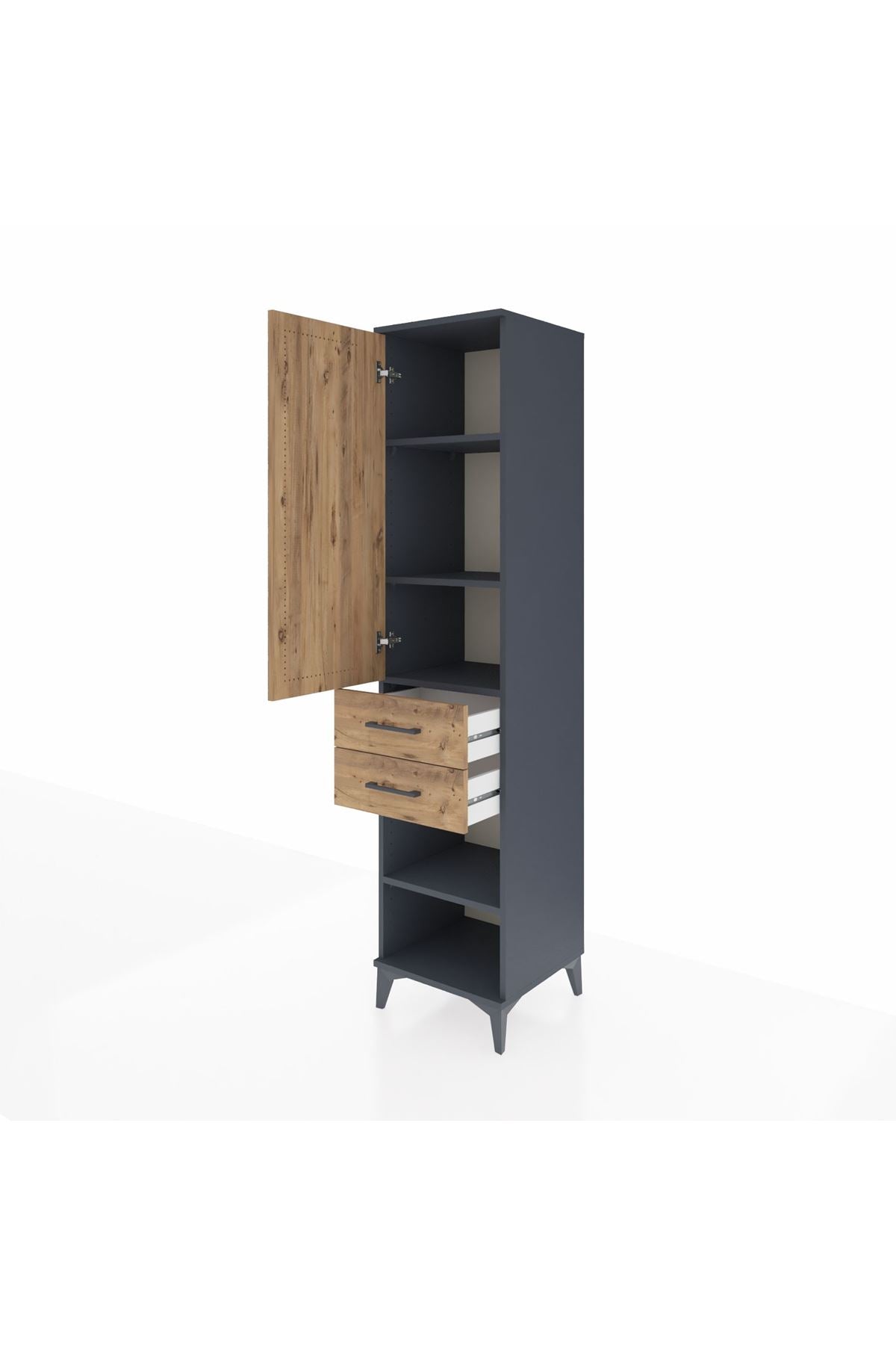 Hyperion Dolap 4 Raflı 2 Çekmeceli Tek Kapaklı 44x44x195 Antrasit-Çam