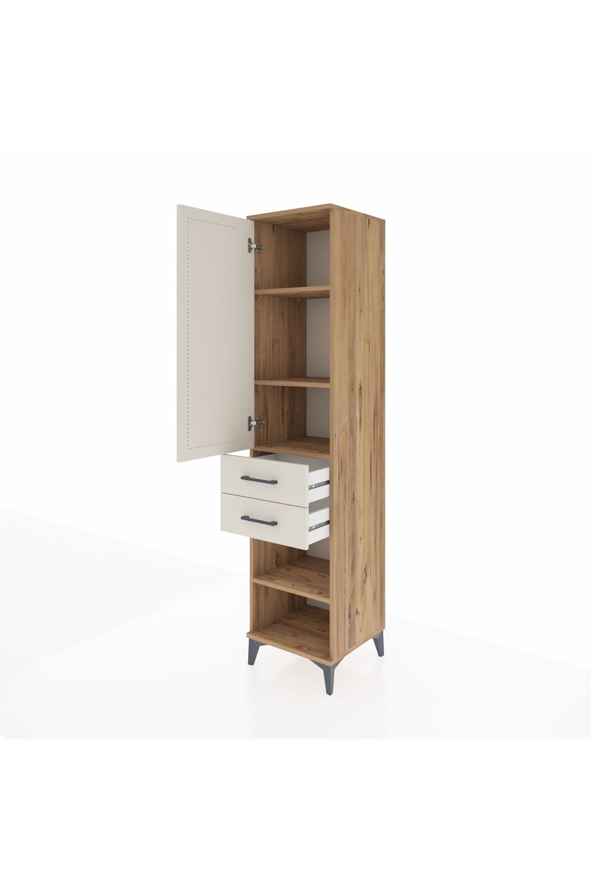 Hyperion Dolap 4 Raflı 2 Çekmeceli Tek Kapaklı 44x44x195 Çam-Aytaşı