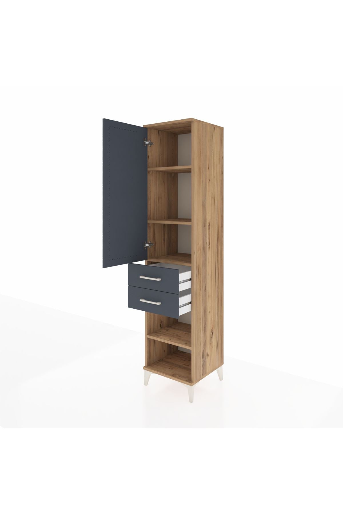 Hyperion Dolap 4 Raflı 2 Çekmeceli Tek Kapaklı 44x44x195 Çam-Antrasit