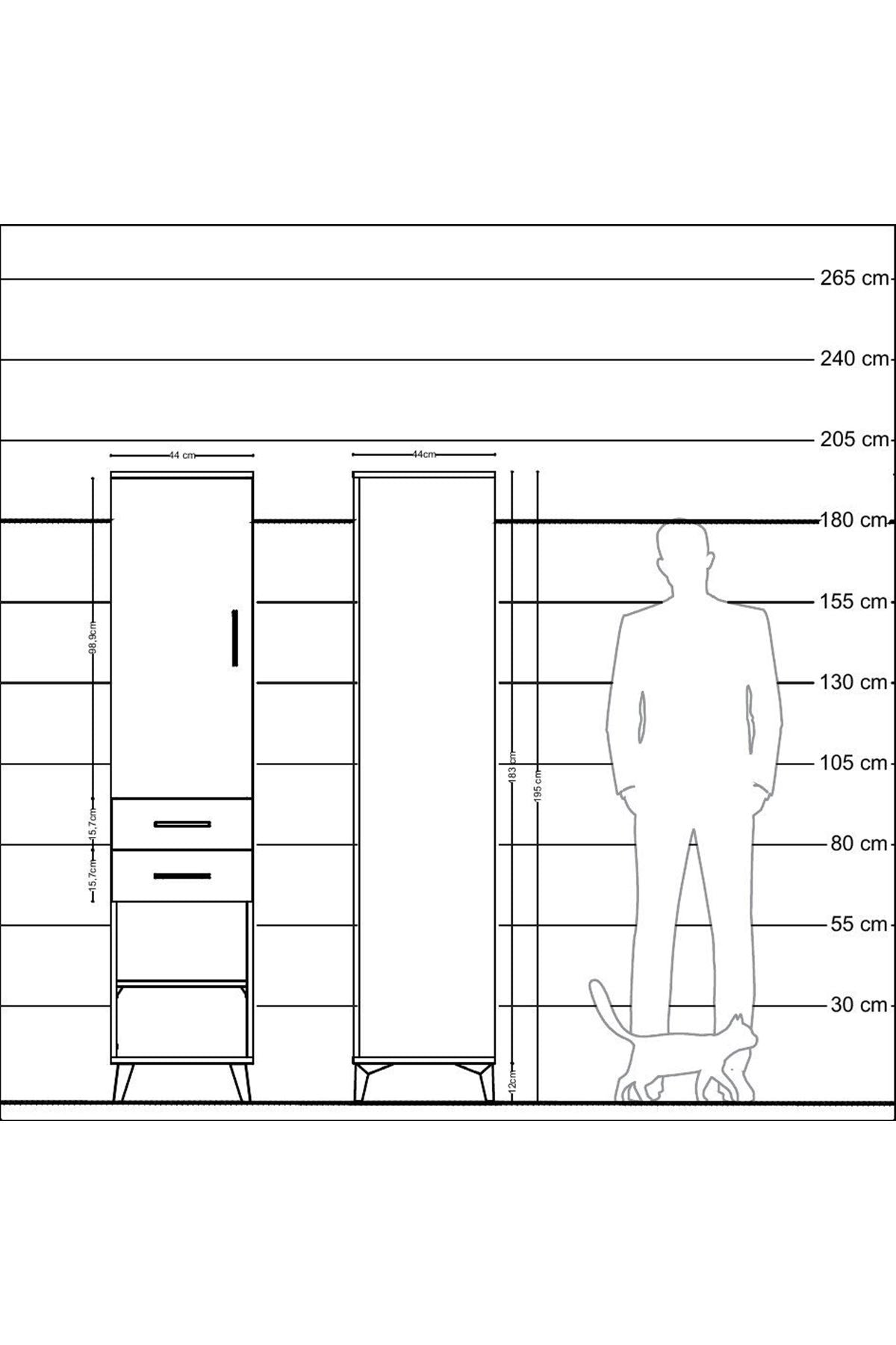 Hyperion Dolap 4 Raflı 2 Çekmeceli Tek Kapaklı 44x44x195 Çam-Antrasit