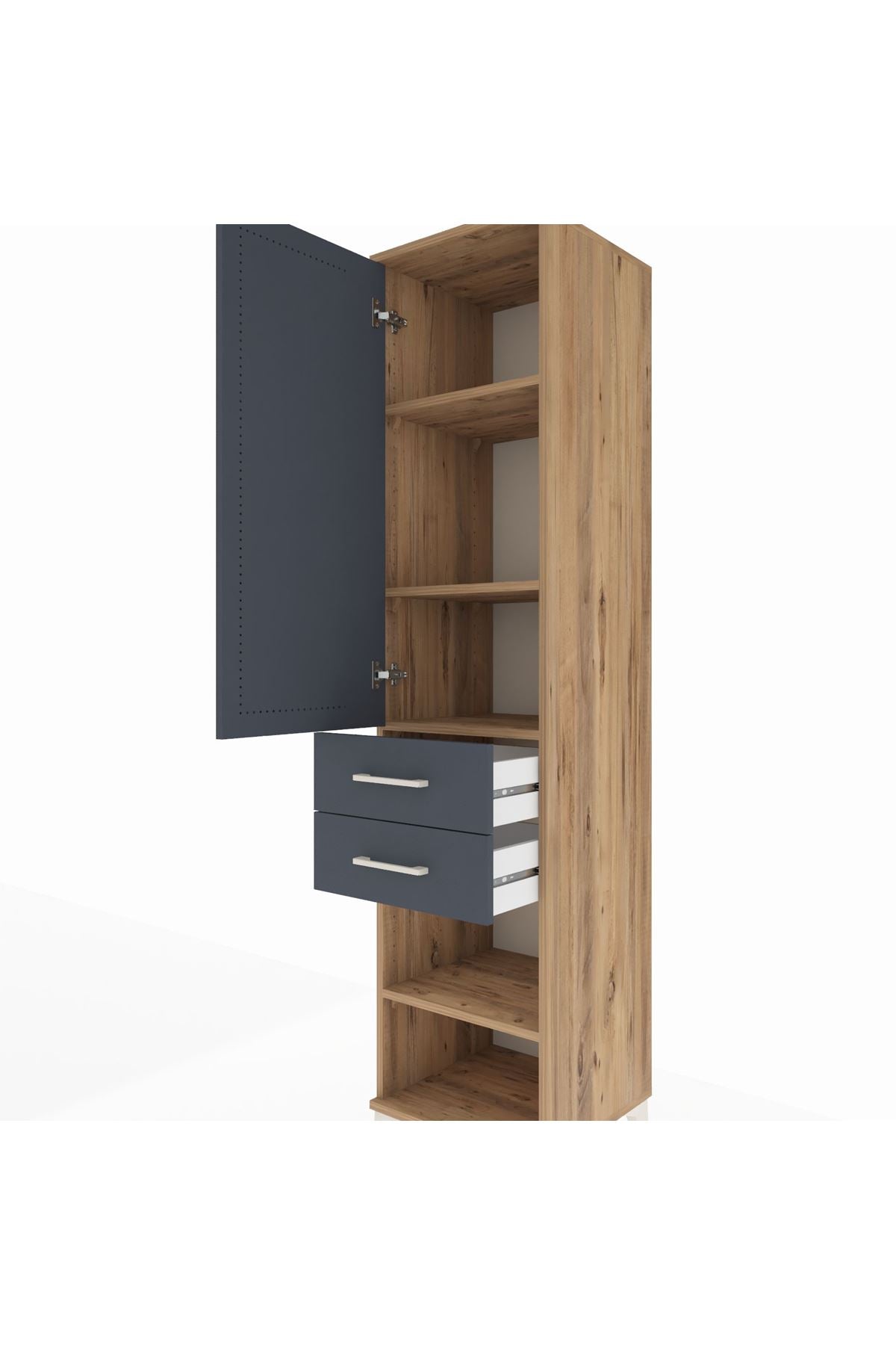 Hyperion Dolap 4 Raflı 2 Çekmeceli Tek Kapaklı 44x44x195 Çam-Antrasit