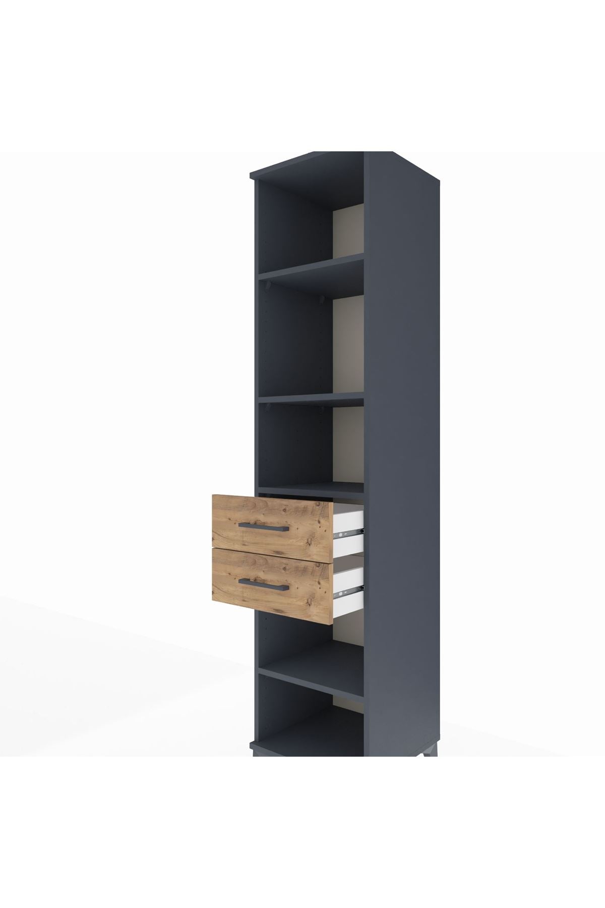 Hyperion Dolap 4 Raflı 2 Çekmeceli 44x44x195 Antrasit-Çam