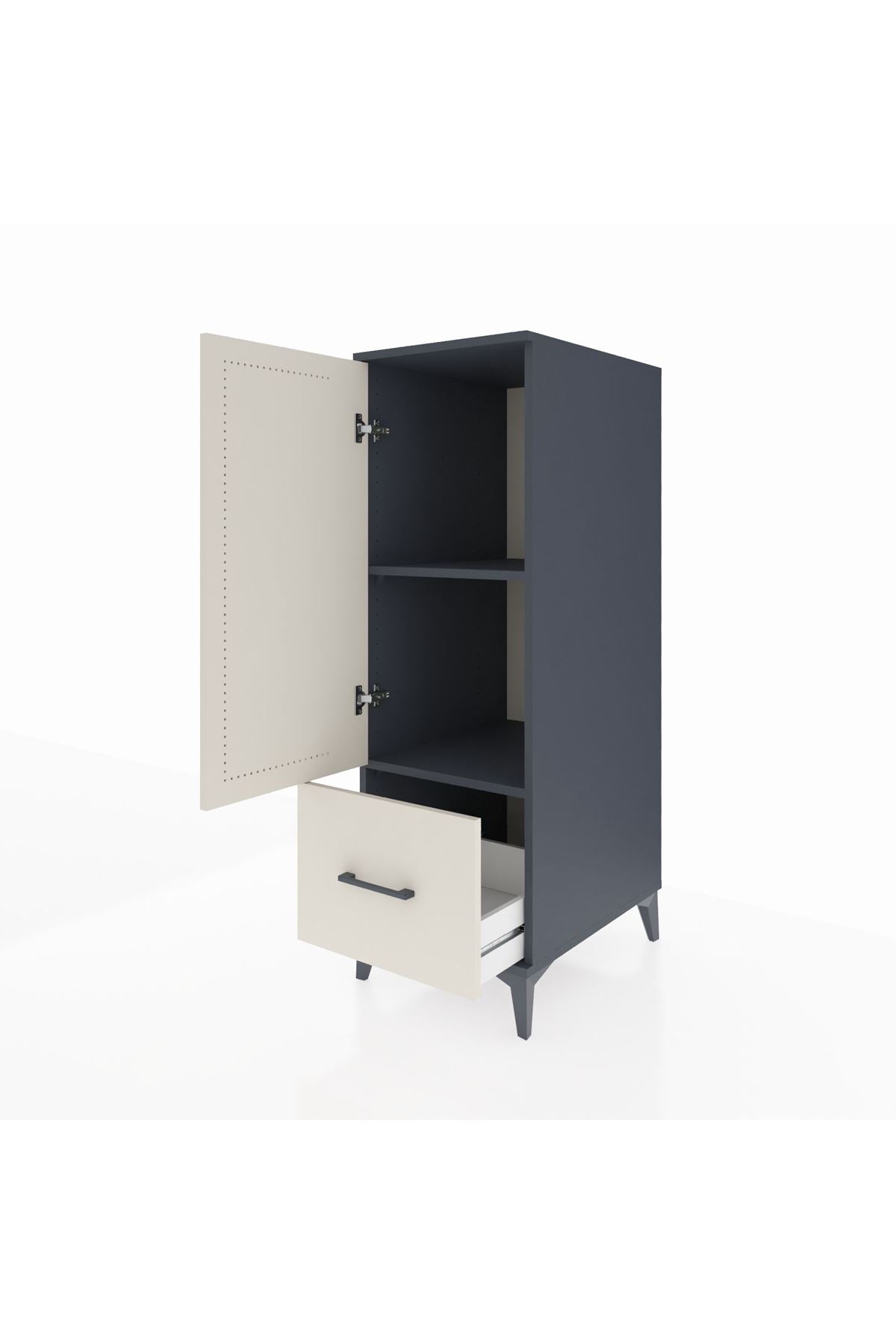 Kronos Dolap 2 Raflı Tek Çekmeceli Tek Kapaklı 44x59x134 Antrasit-Aytaşı