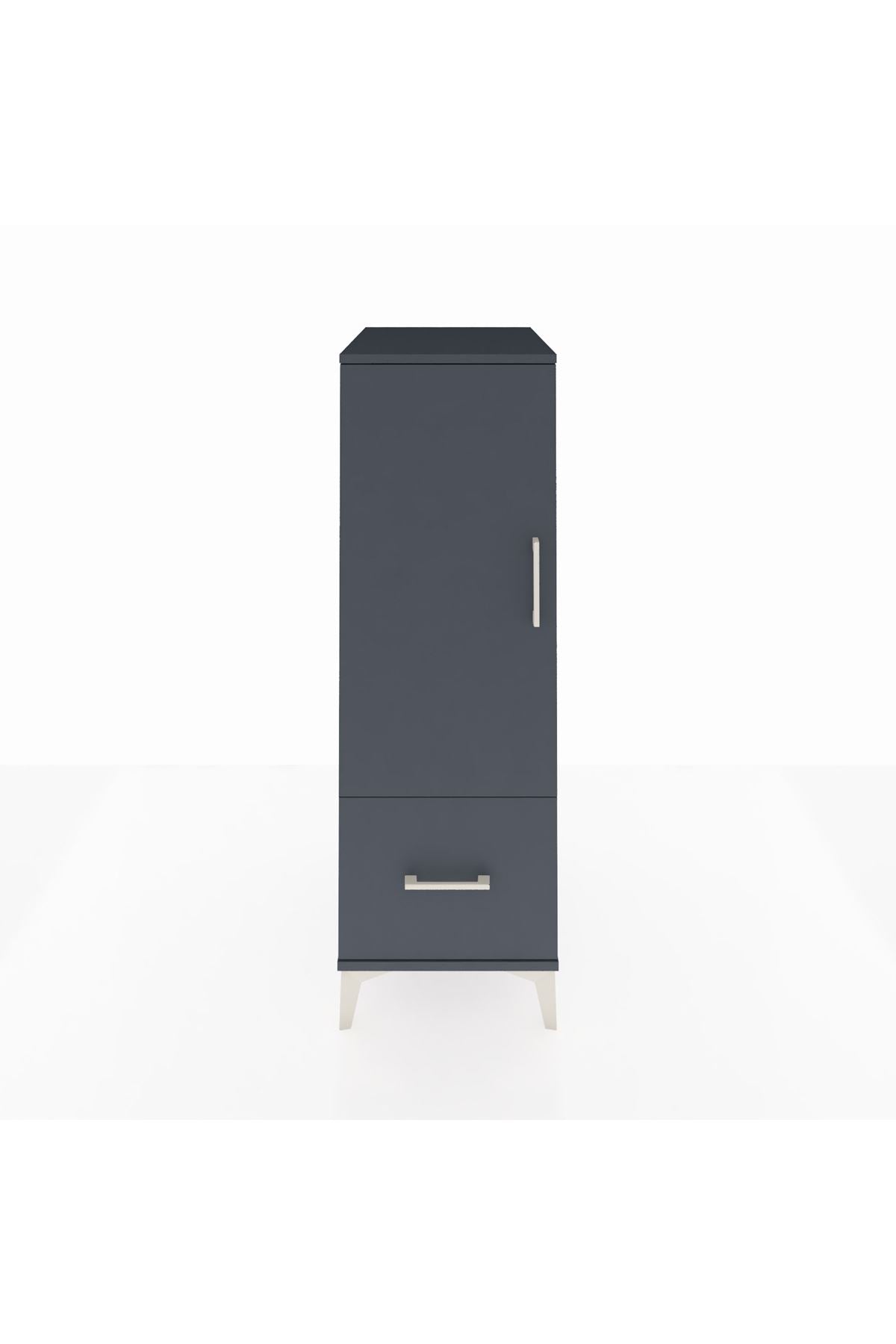 Kronos Dolap 2 Raflı Tek Çekmeceli Tek Kapaklı 44x59x134 Antrasit-Antrasit