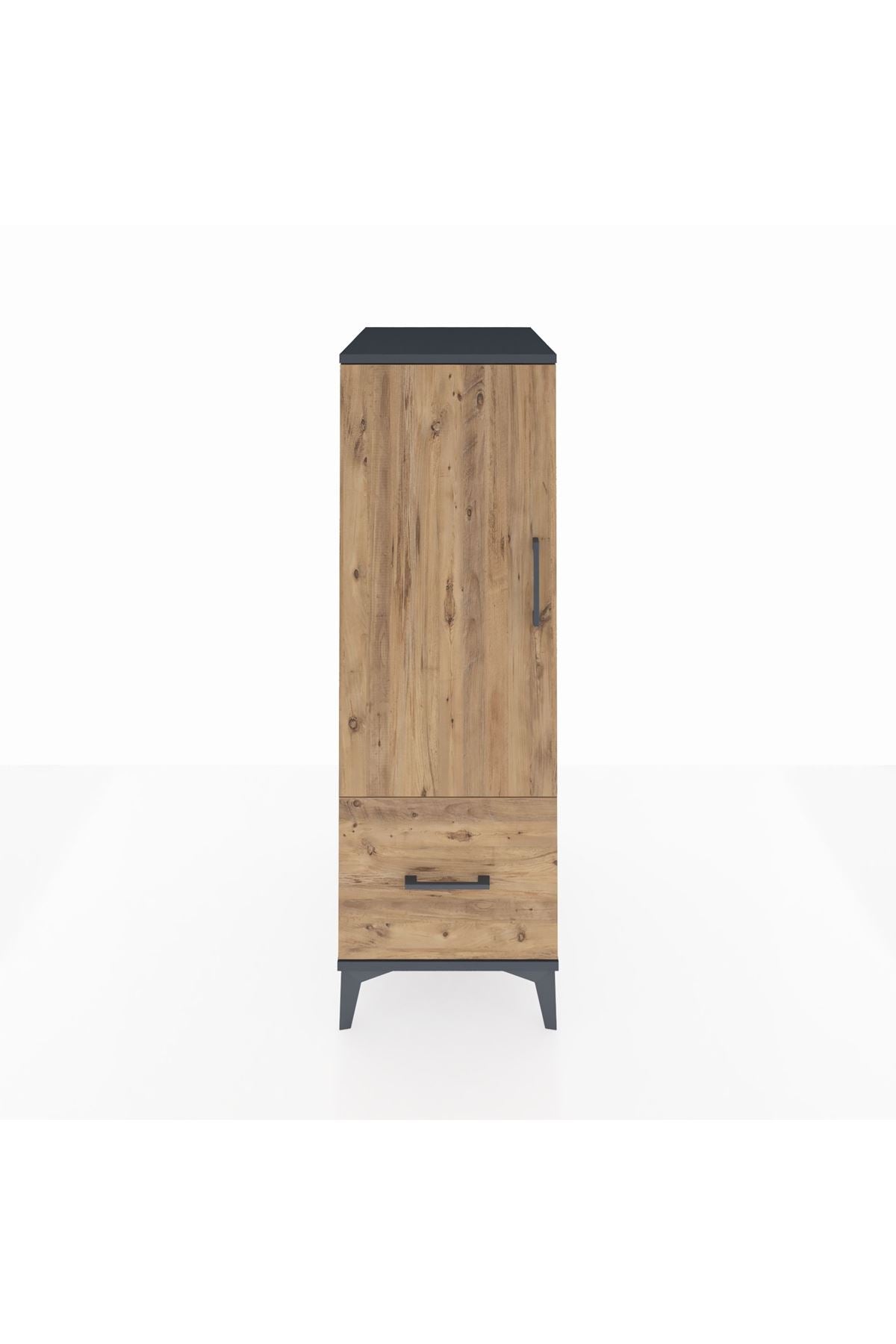 Kronos Dolap 2 Raflı Tek Çekmeceli Tek Kapaklı 44x59x134 Antrasit-Çam