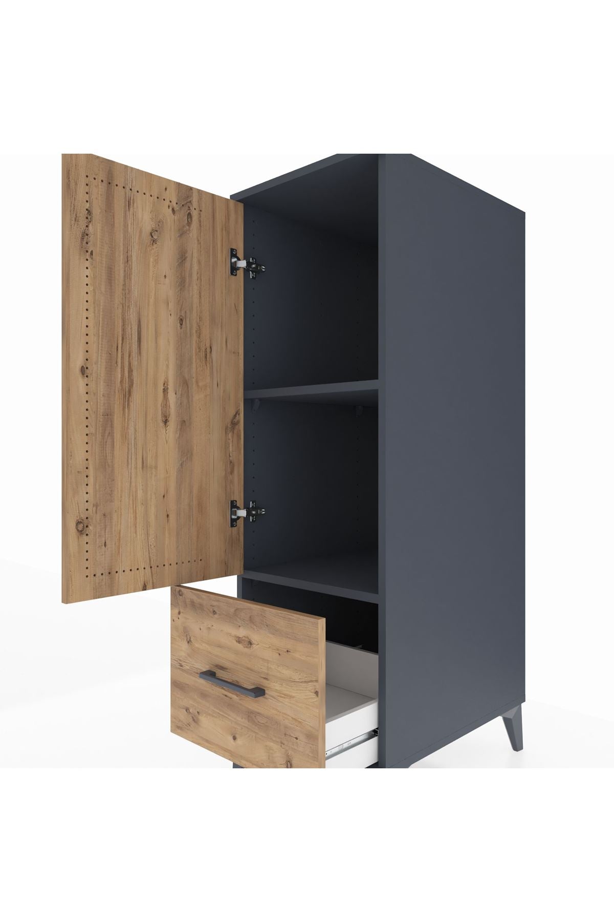 Kronos Dolap 2 Raflı Tek Çekmeceli Tek Kapaklı 44x59x134 Antrasit-Çam