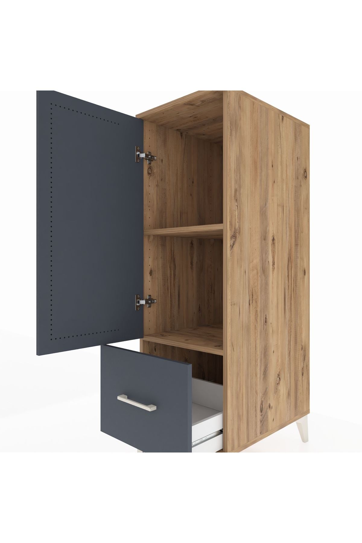 Kronos Dolap 2 Raflı Tek Çekmeceli Tek Kapaklı 44x59x134 Çam-Antrasit