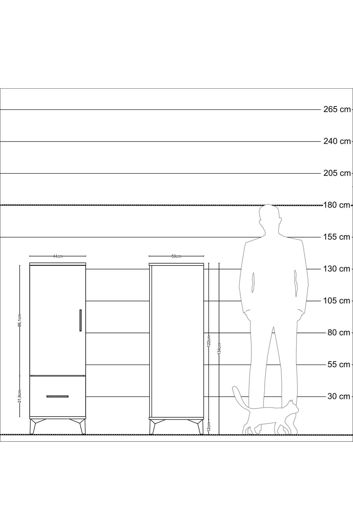 Kronos Dolap 2 Raflı Tek Çekmeceli Tek Kapaklı 44x59x134 Çam-Antrasit