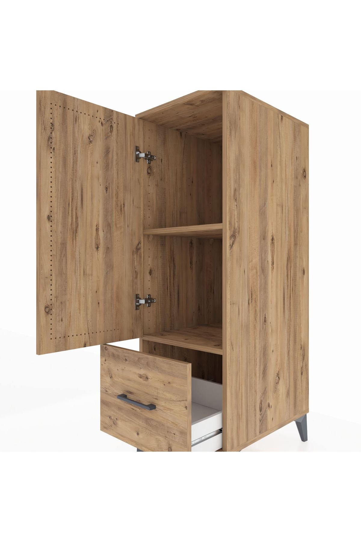 Kronos Dolap 2 Raflı Tek Çekmeceli Tek Kapaklı 44x59x134 Çam-Çam