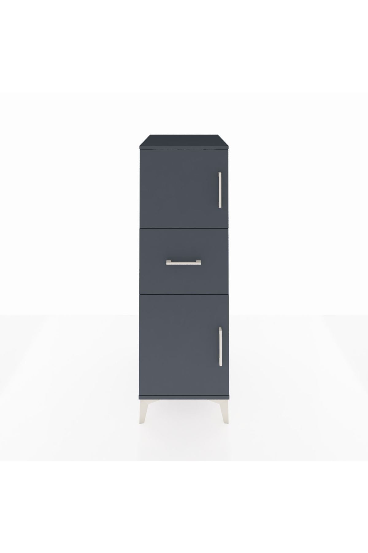 Kronos Dolap Tek Raflı Tek Çekmeceli 2 Kapaklı 44x59x134 Antrasit-Antrasit