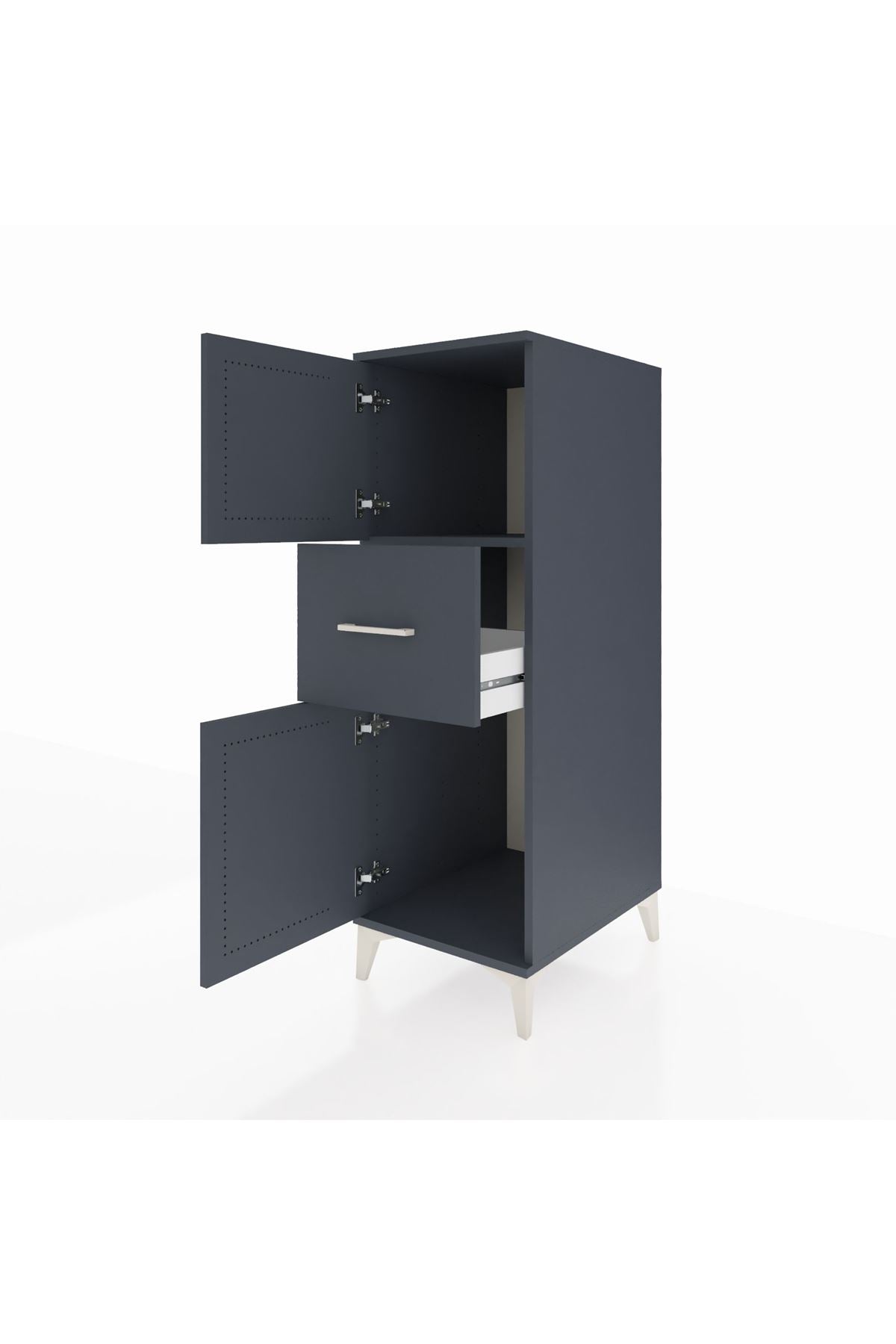 Kronos Dolap Tek Raflı Tek Çekmeceli 2 Kapaklı 44x59x134 Antrasit-Antrasit