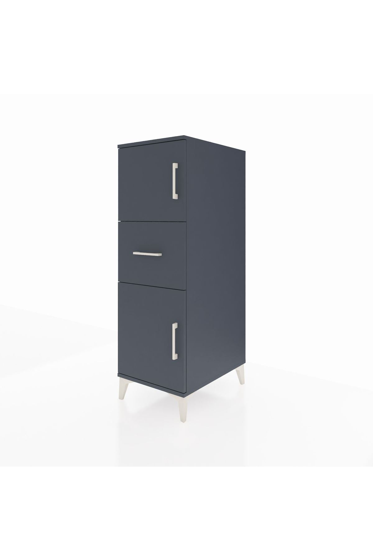 Kronos Dolap Tek Raflı Tek Çekmeceli 2 Kapaklı 44x59x134 Antrasit-Antrasit