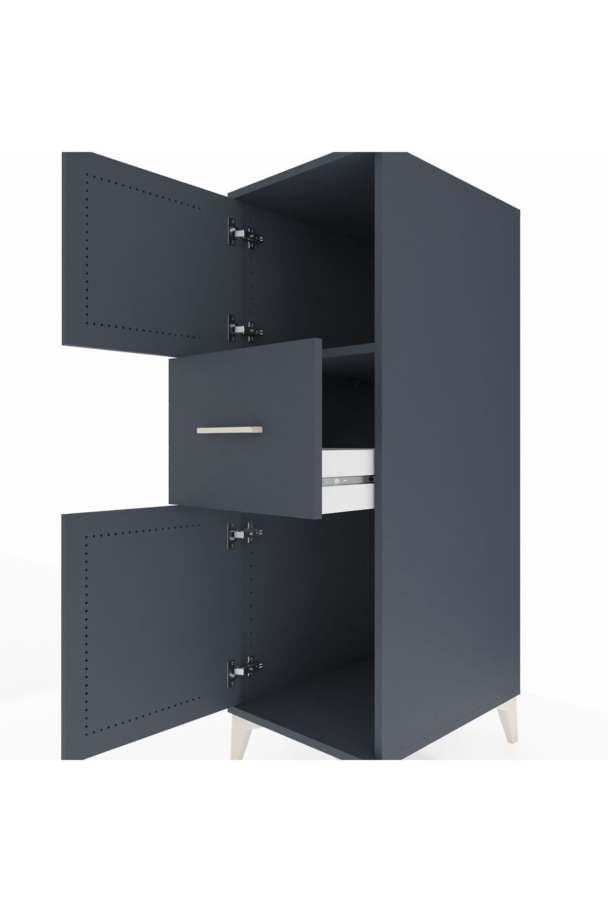 Kronos Dolap Tek Raflı Tek Çekmeceli 2 Kapaklı 44x59x134 Antrasit-Antrasit