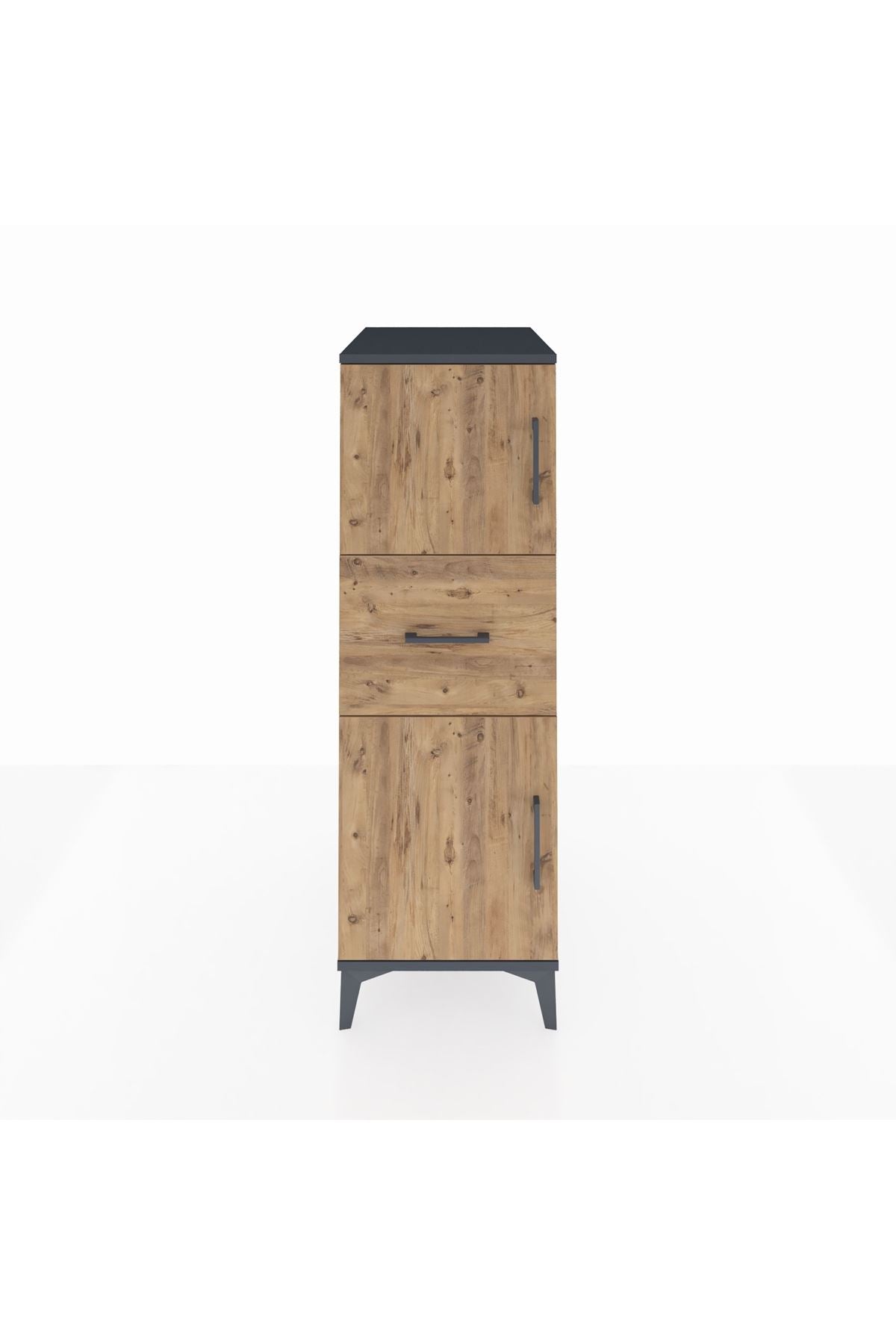 Kronos Dolap Tek Raflı Tek Çekmeceli 2 Kapaklı 44x59x134 Antrasit-Çam