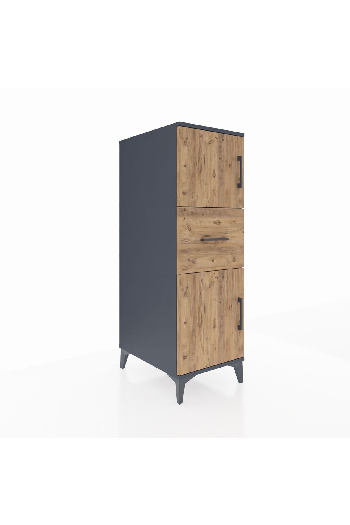 Kronos Dolap Tek Raflı Tek Çekmeceli 2 Kapaklı 44x59x134 Antrasit-Çam