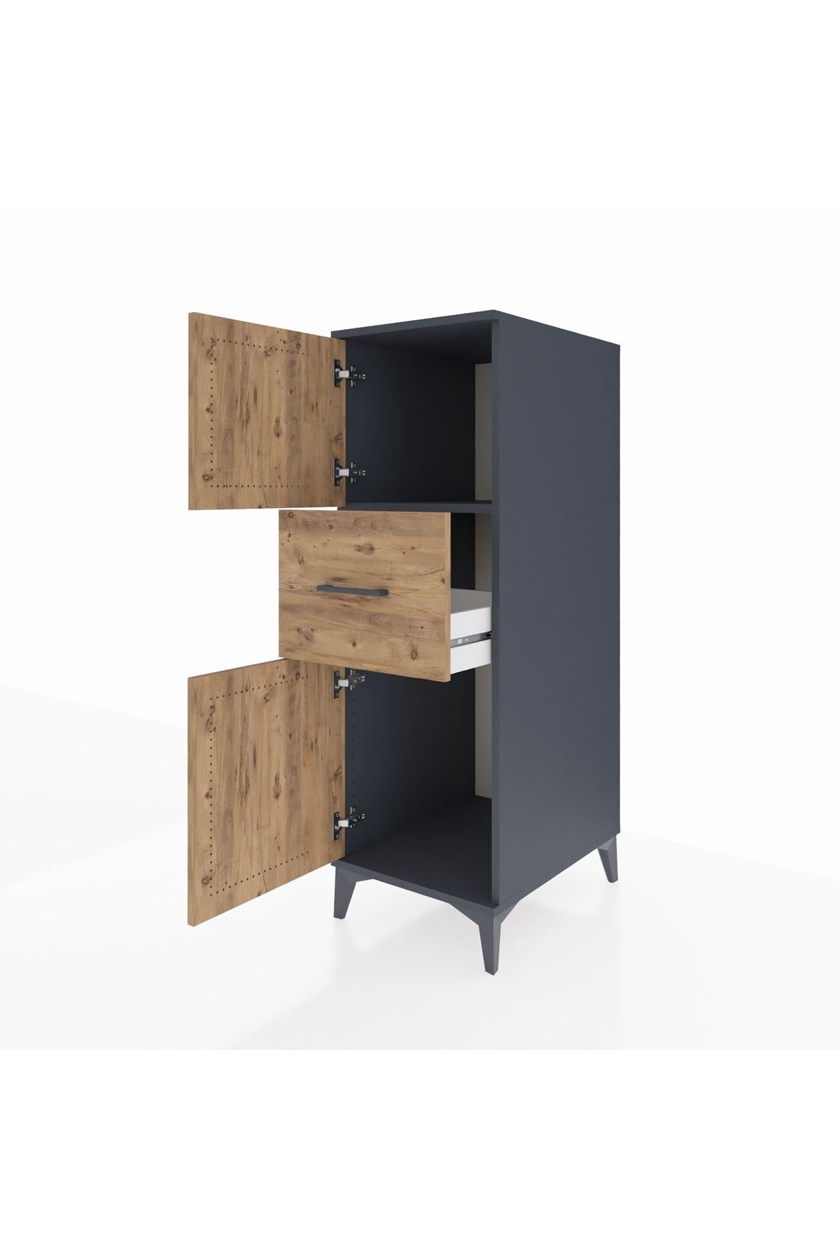 Kronos Dolap Tek Raflı Tek Çekmeceli 2 Kapaklı 44x59x134 Antrasit-Çam