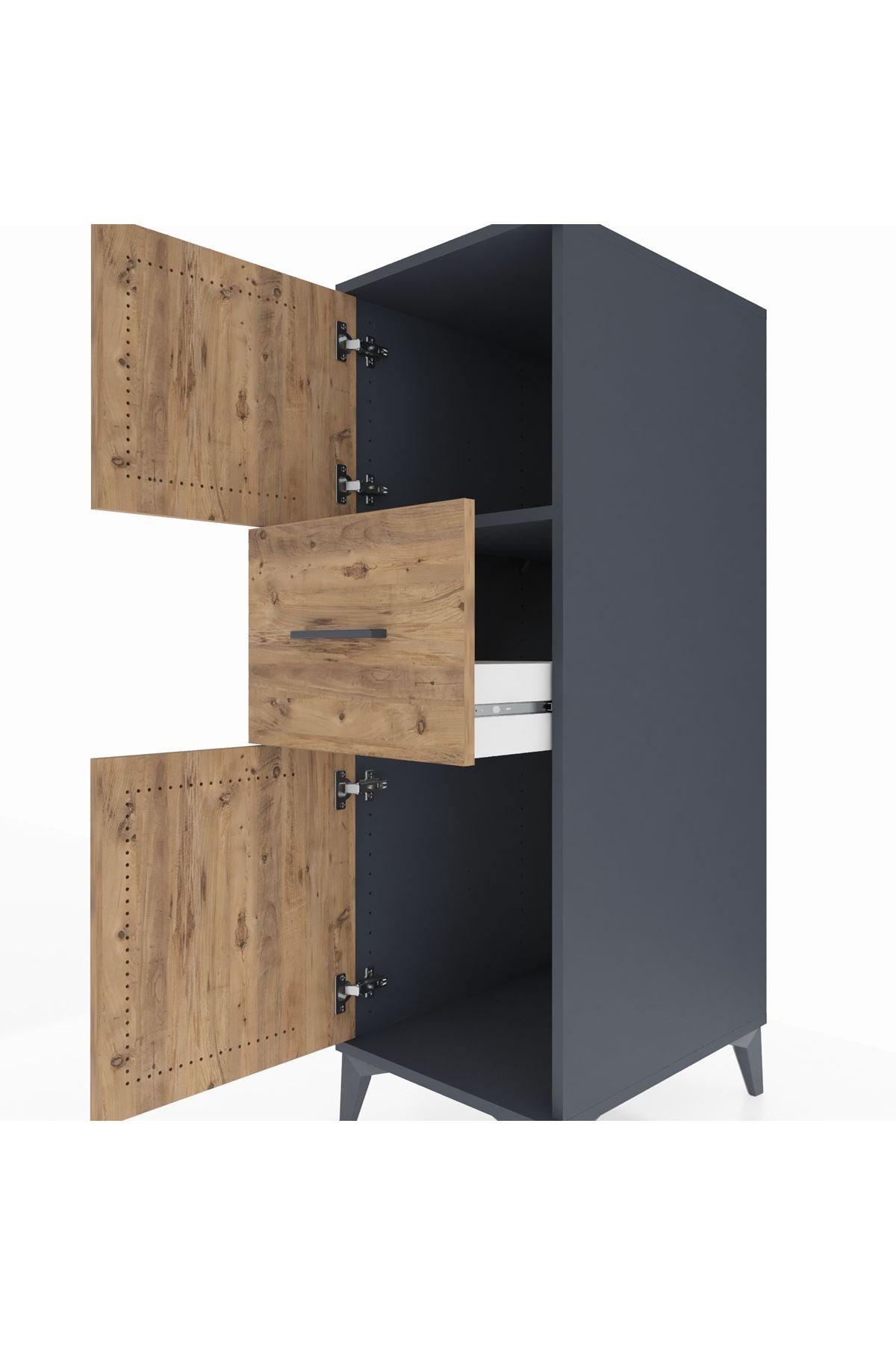 Kronos Dolap Tek Raflı Tek Çekmeceli 2 Kapaklı 44x59x134 Antrasit-Çam